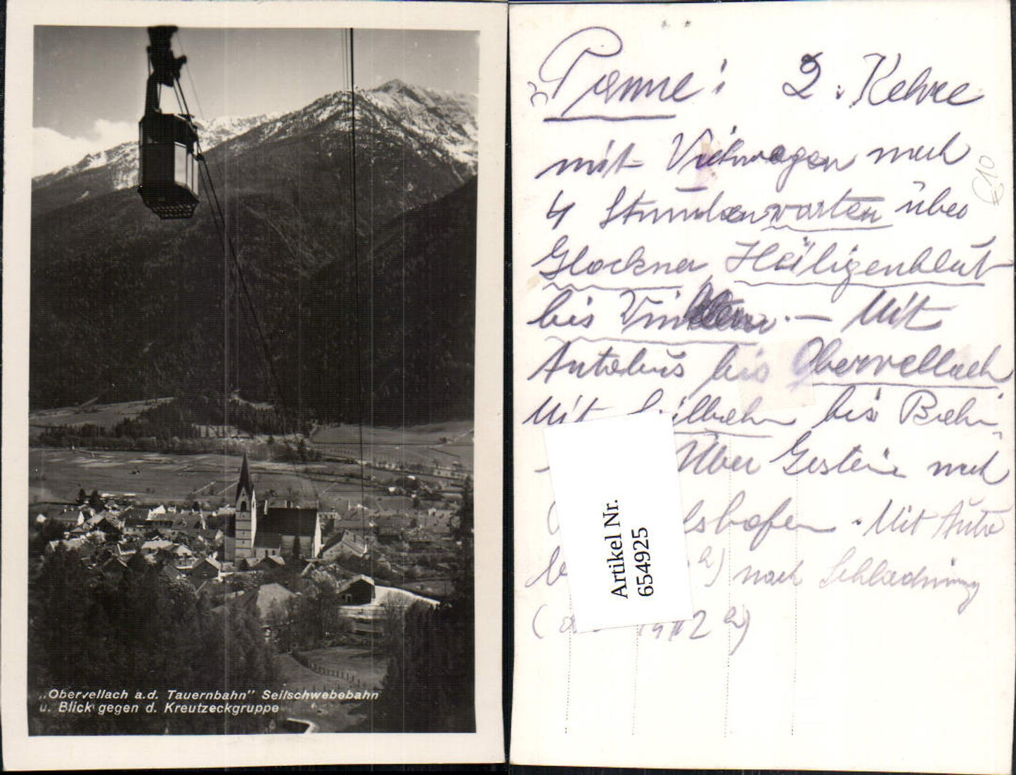 654925,Foto Ak Obervellach a. d. Tauernbahn Seilbahn Blick geg. Kreutzeckgruppe