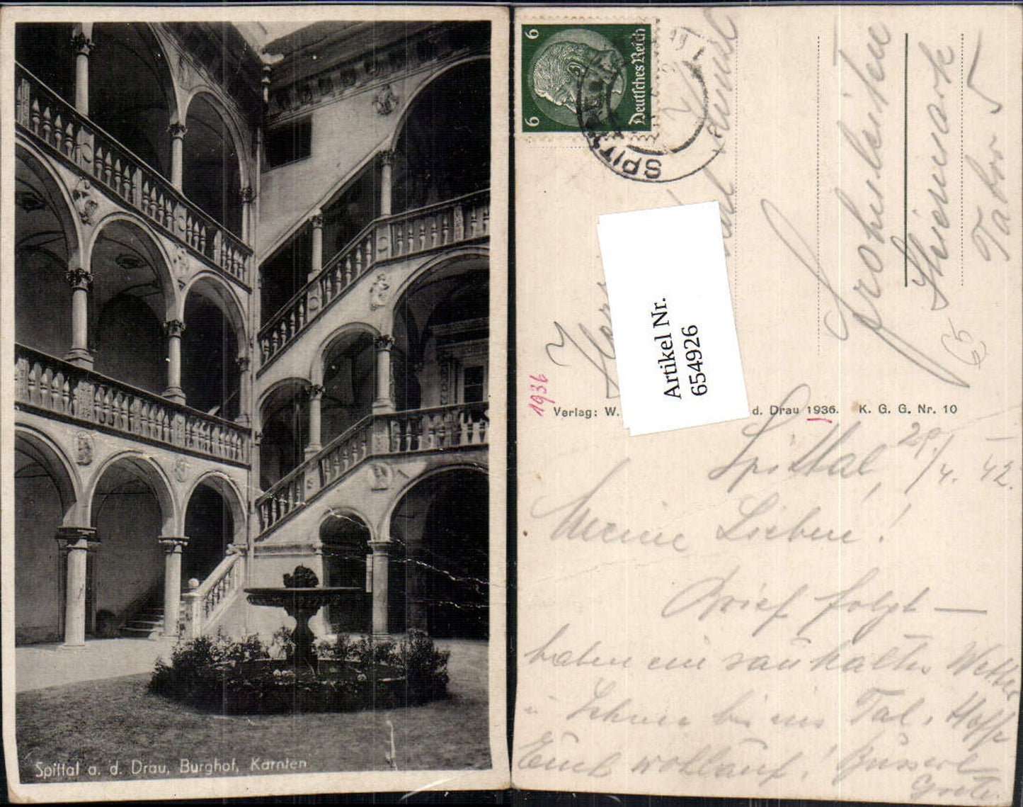 654926,Spittal a. d. Drau Schloss Porzia Burghof Brunnen Springbrunnen