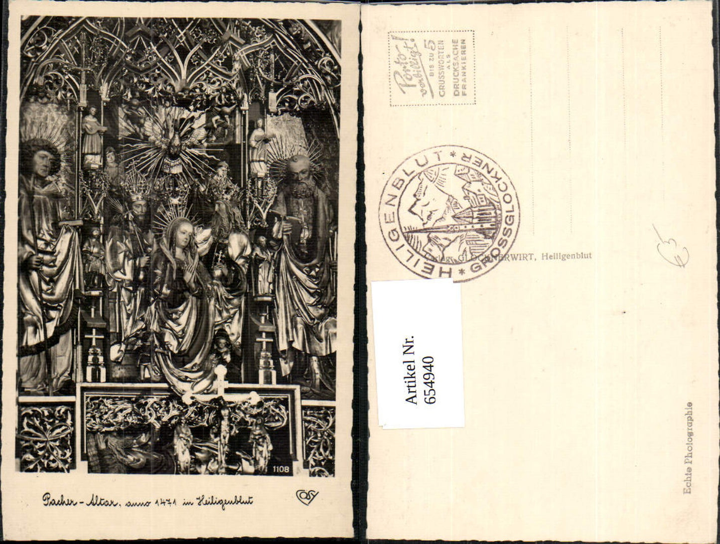 654940, Photo Ak Heiligenblut am Großglockner Church Interior view Altar Pacher