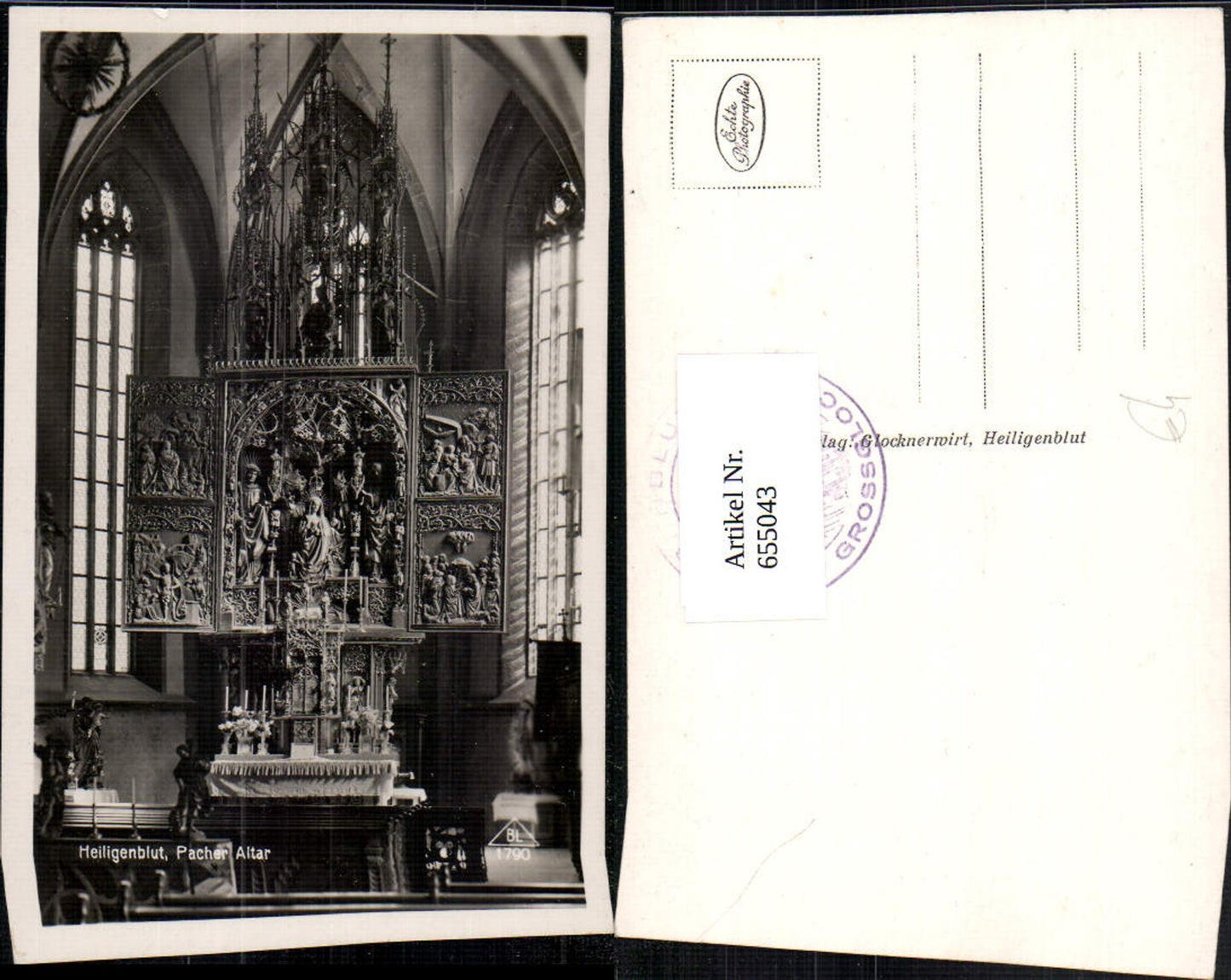 655043,Foto Ak Heiligenblut a. Großglockner Pacher Altar Kirche Innenansicht