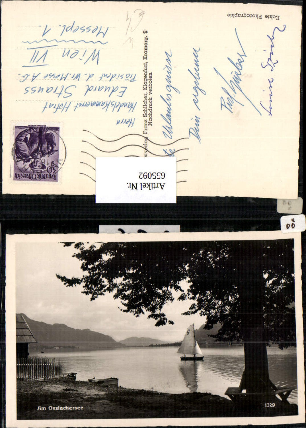 655092,Foto Ak Am Ossiachersee Segelboot Boot b. Villach