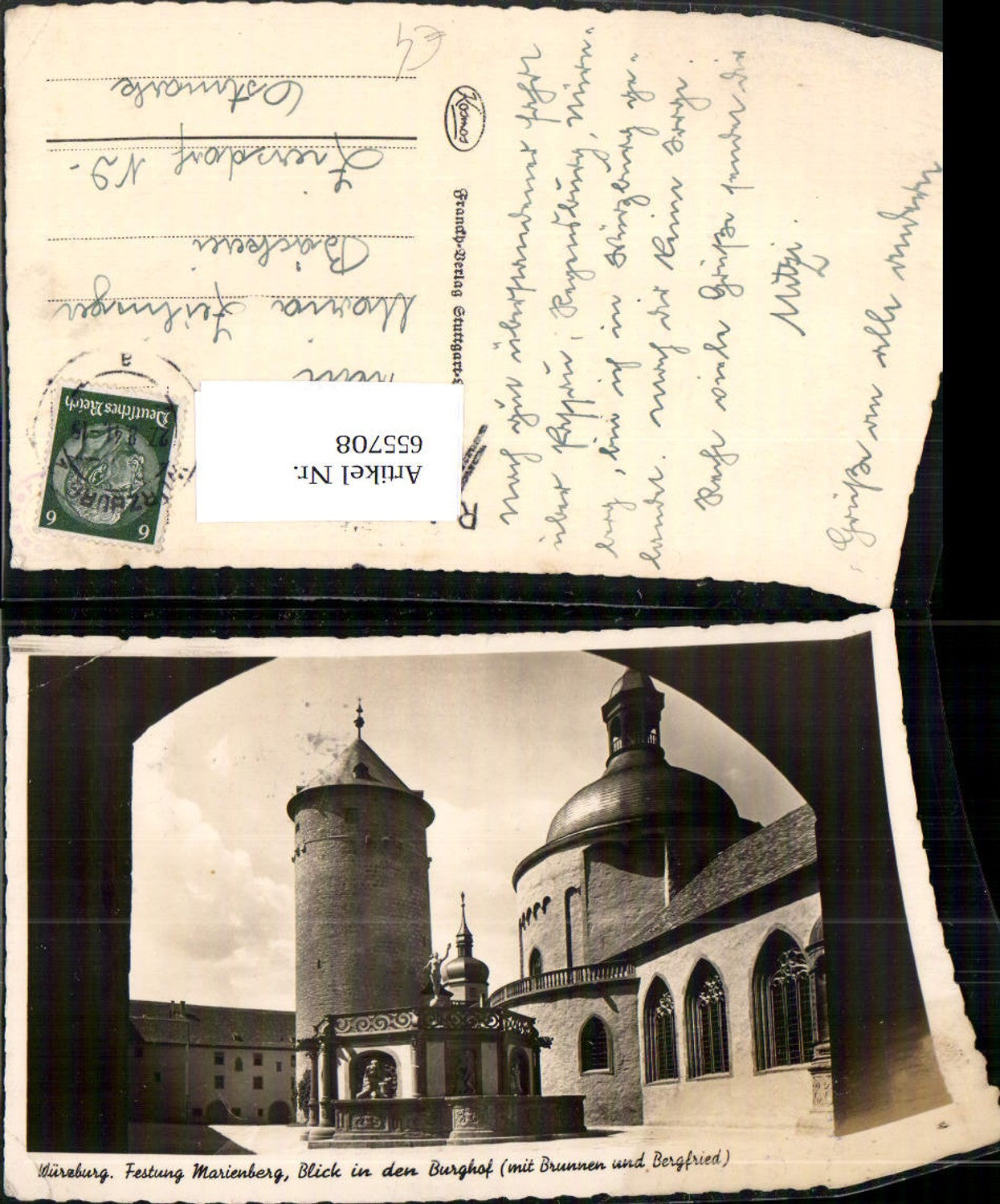 655708,Foto Ak Würzburg Festung Marienberg Blick in den Burghof Brunnen Bergfried