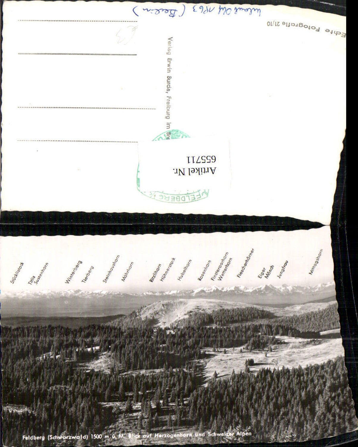 655711,Foto Ak Feldberg Schwarzwald Blick auf Herzogenhorn u. Schweizer Alpen