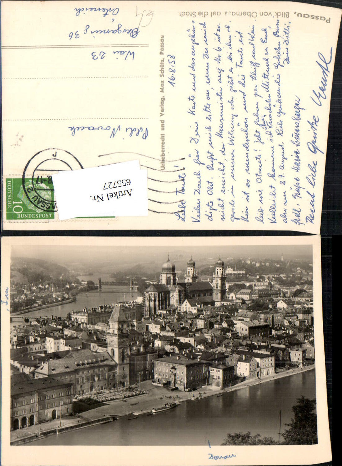 655727,Foto Ak Passau Blick v. Oberhaus auf d. Stadt