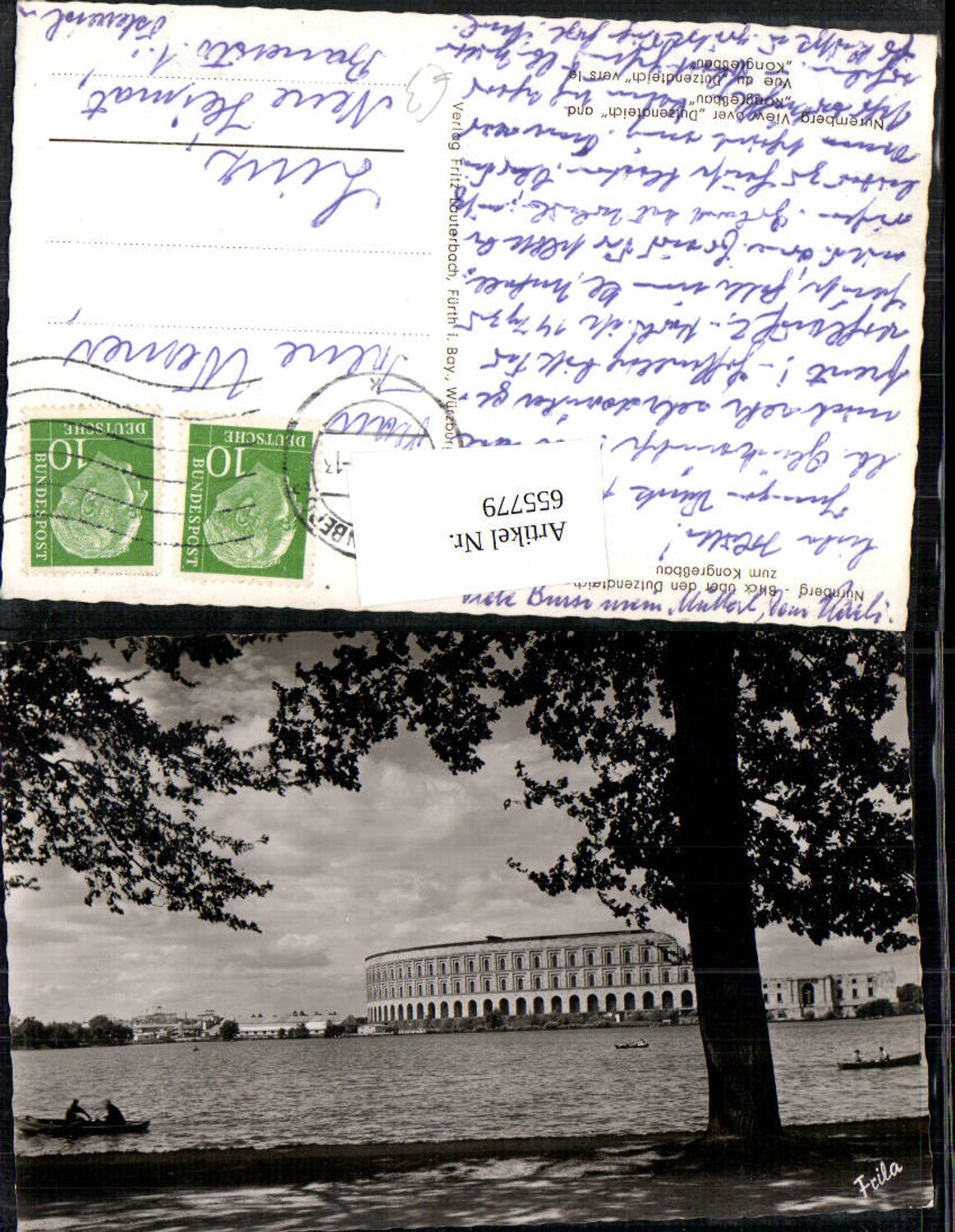 655779,Foto Ak Nürnberg Blick über den Dutzendteich zum Kongreßbau