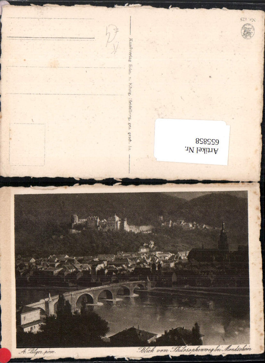 655858,Künstler Ak A. Dilger Blick v. Philosophenweg b. Mondschein Heidelberg