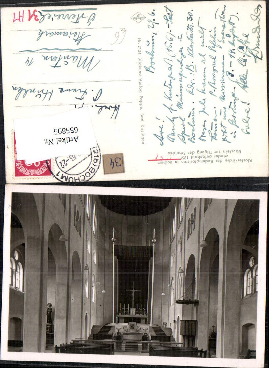 655895,Foto Ak Bochum Klosterkirche Innenansicht