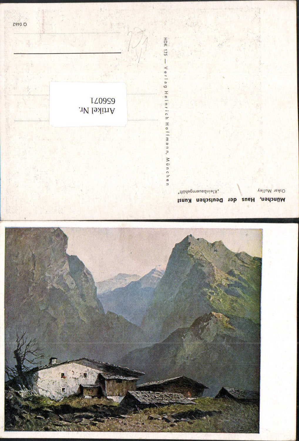 656071,Künstler Ak Oskar Mulley Kleinbauerngehöft Bergkulisse pub Heinrich Hoffmann 175