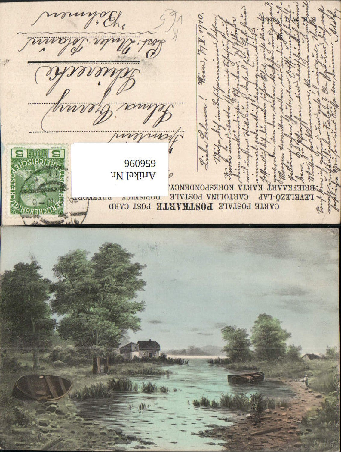 656096,Künstler Ak Landschaft Haus Boot Fluss pub B.K.W.I. 924/3