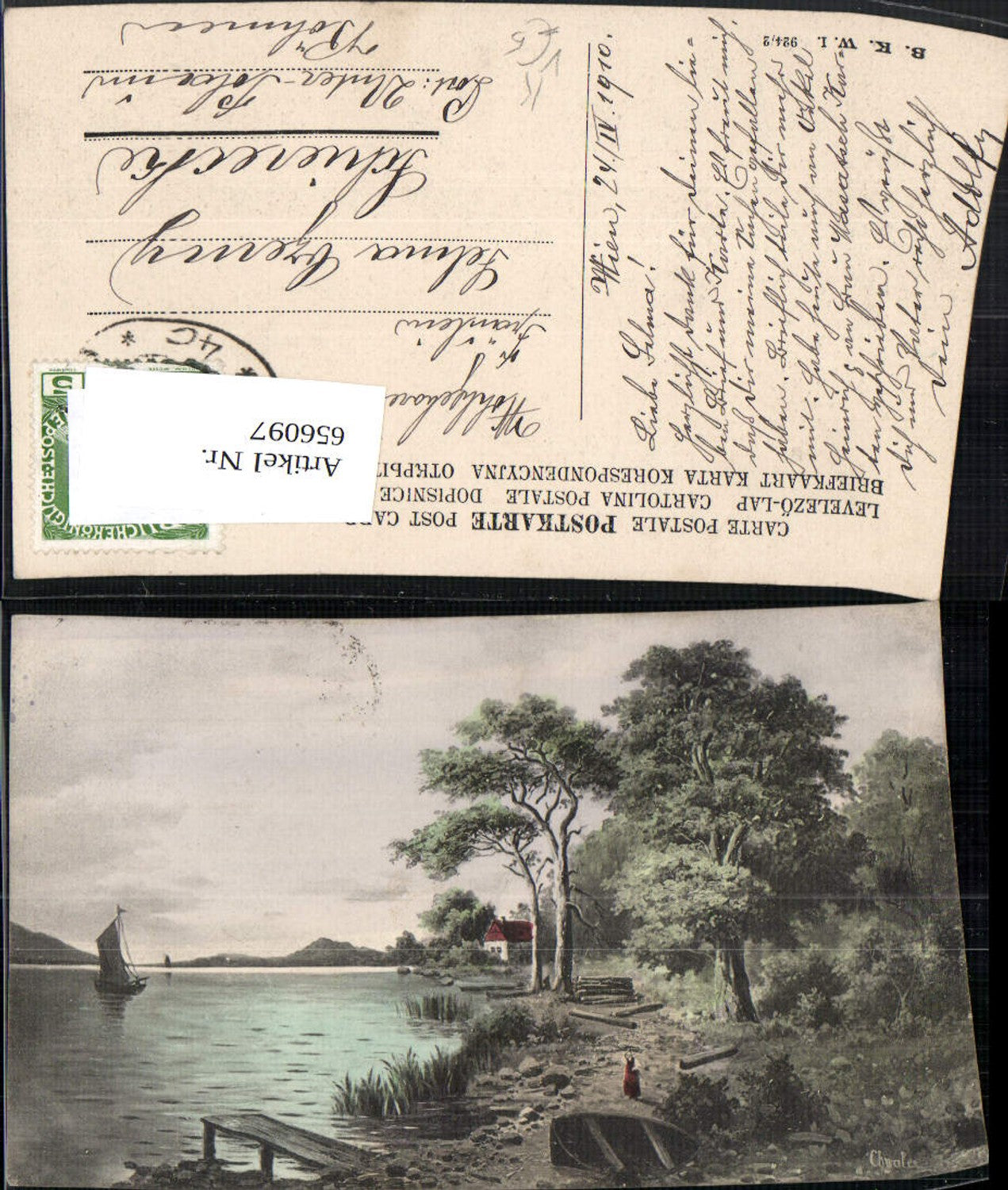 656097,Künstler Ak Landschaft Haus Segelboot Fluss pub B.K.W.I. 924/2
