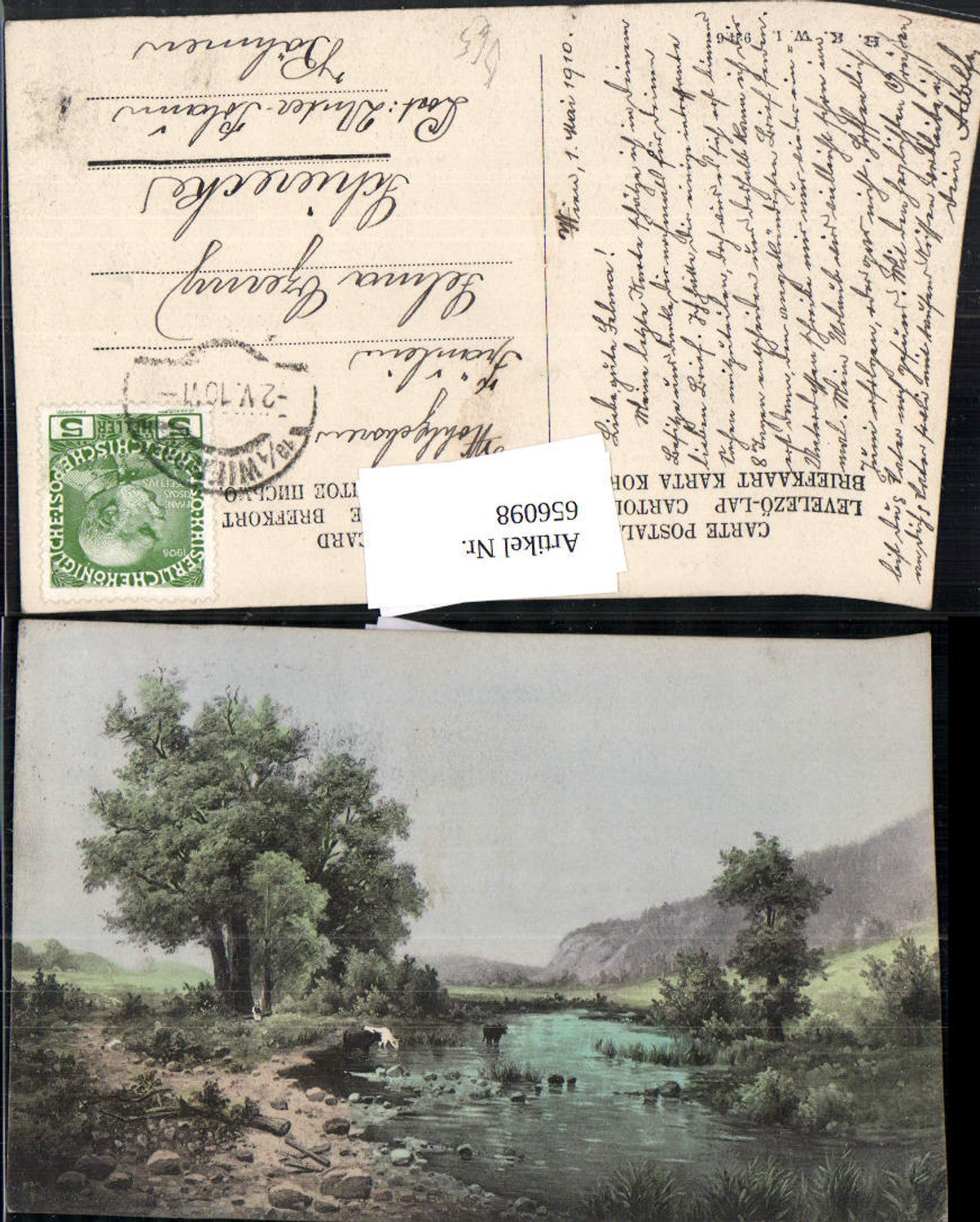 656098,Künstler Ak Landschaft Fluss Kühe Rinder pub B.K.W.I. 924/6