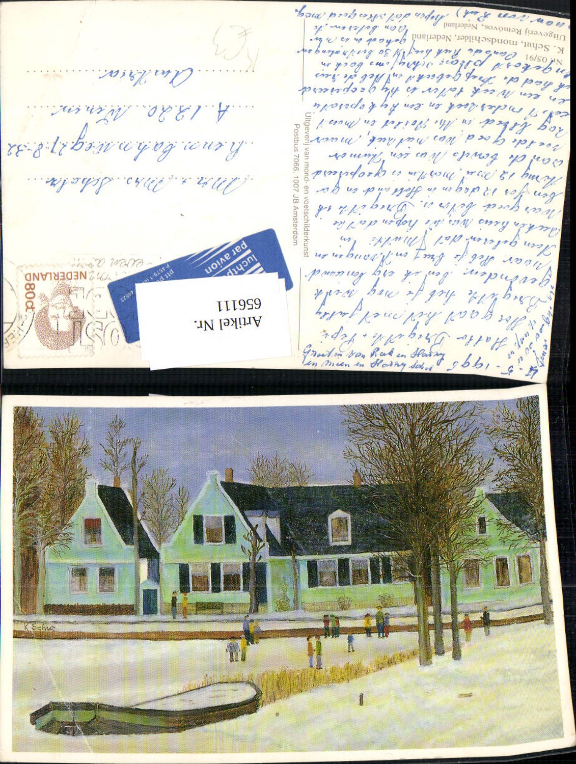 656111,Künstler Ak K. Schut Mondschilder Nederland Eislaufen Winteransicht Dorf