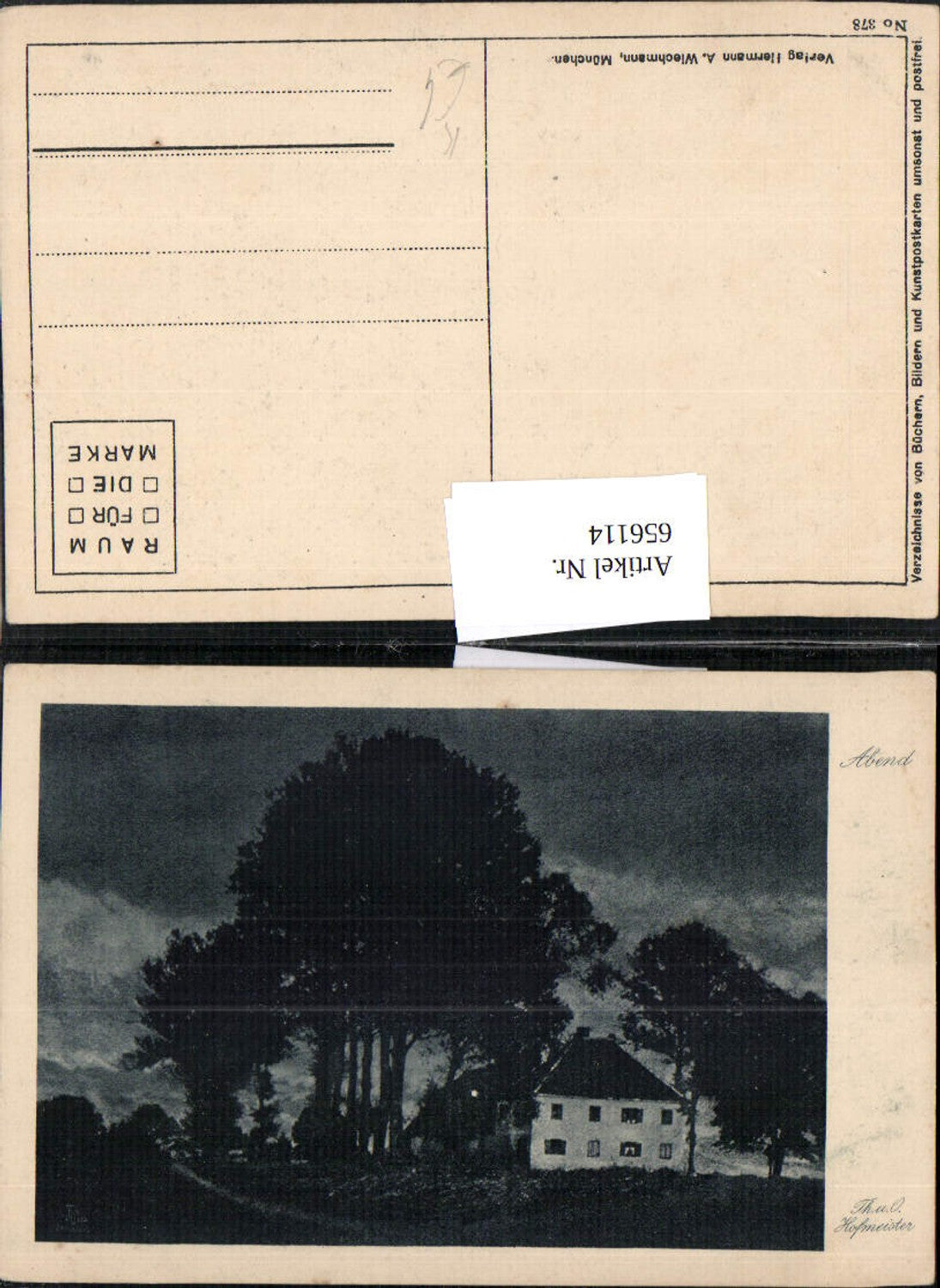 656114,Künstler Ak Th. u. O Hofmeister Abend Haus Bäume Landschaft
