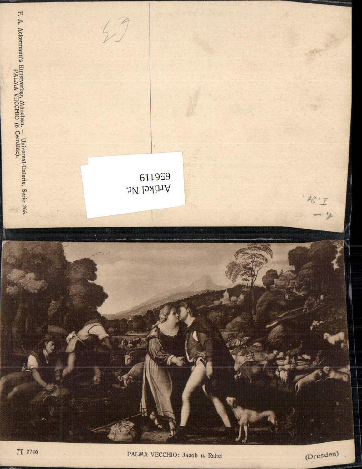 656119,Künstler Ak Palma Vecchio Jacob u. Rahel Kuss Liebe