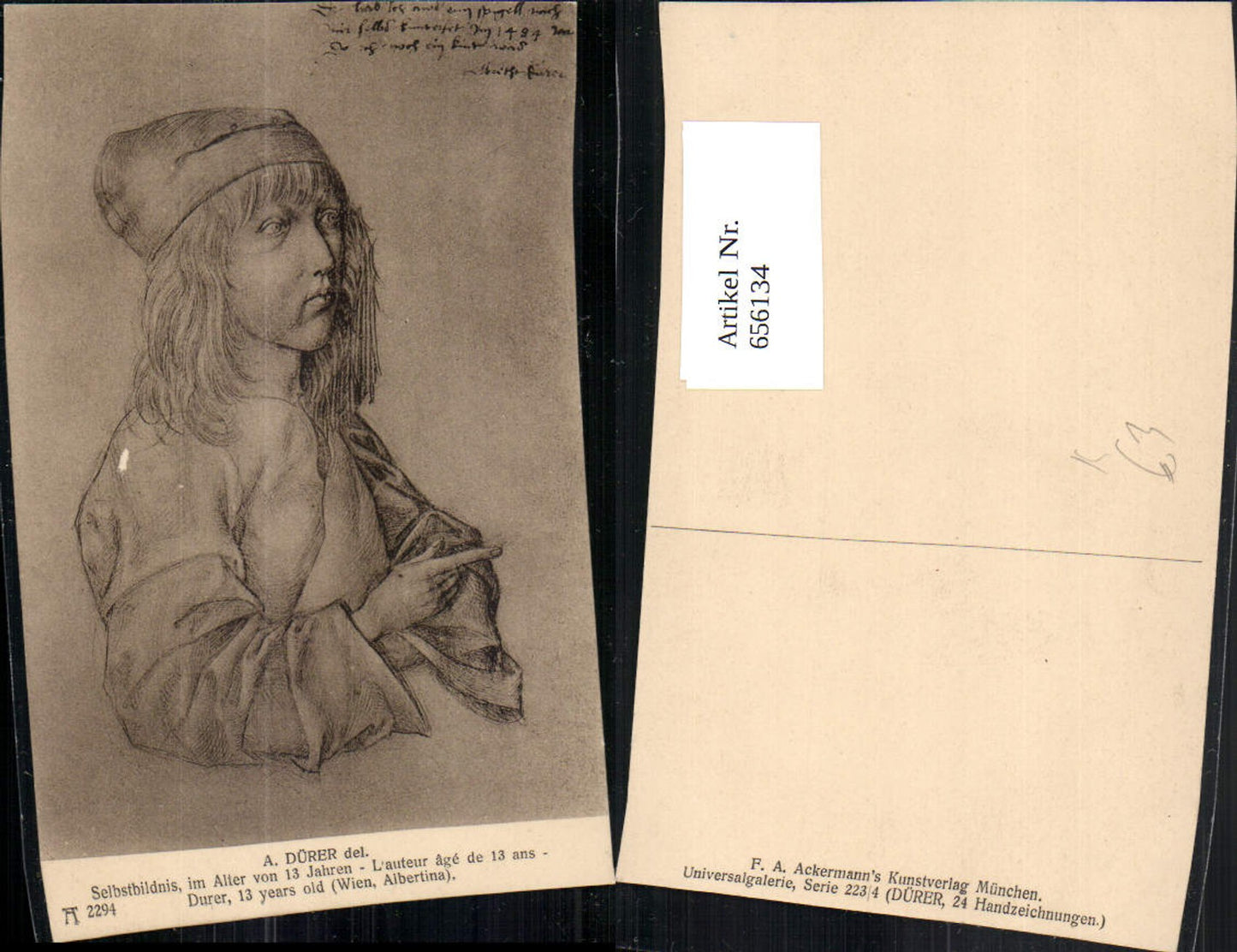 656134,Künstler Ak Albrecht Dürer Selbstbildnis im Alter v. 13 Jahren