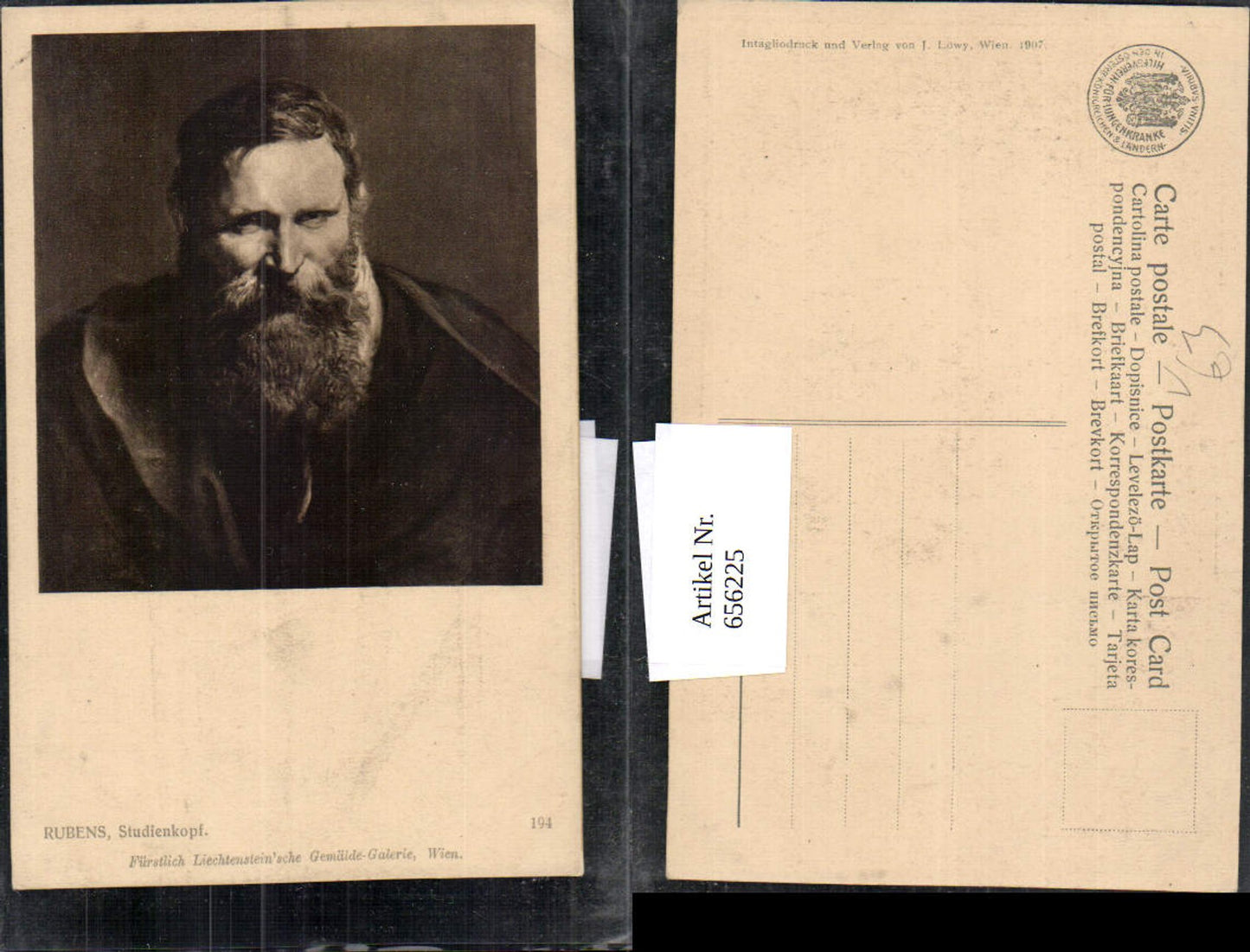 656225,Künstler Ak Peter Paul Rubens Studienkopf Mann Portrait pub J. Löwy 194