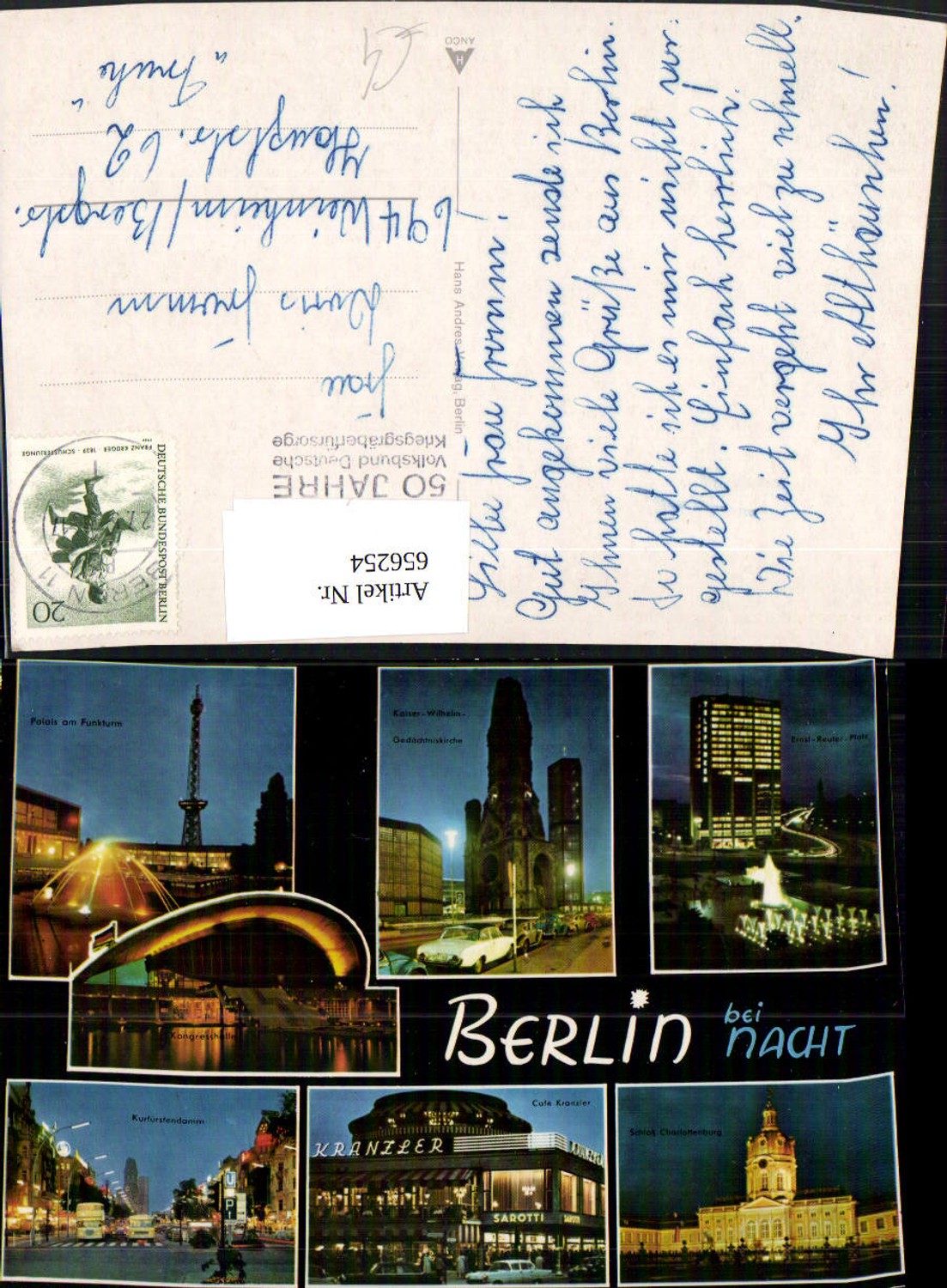 656254,Mehrbild Ak Berlin b. Nacht Palais a. Funkturm Kurfürstendamm Cafe Kanzler