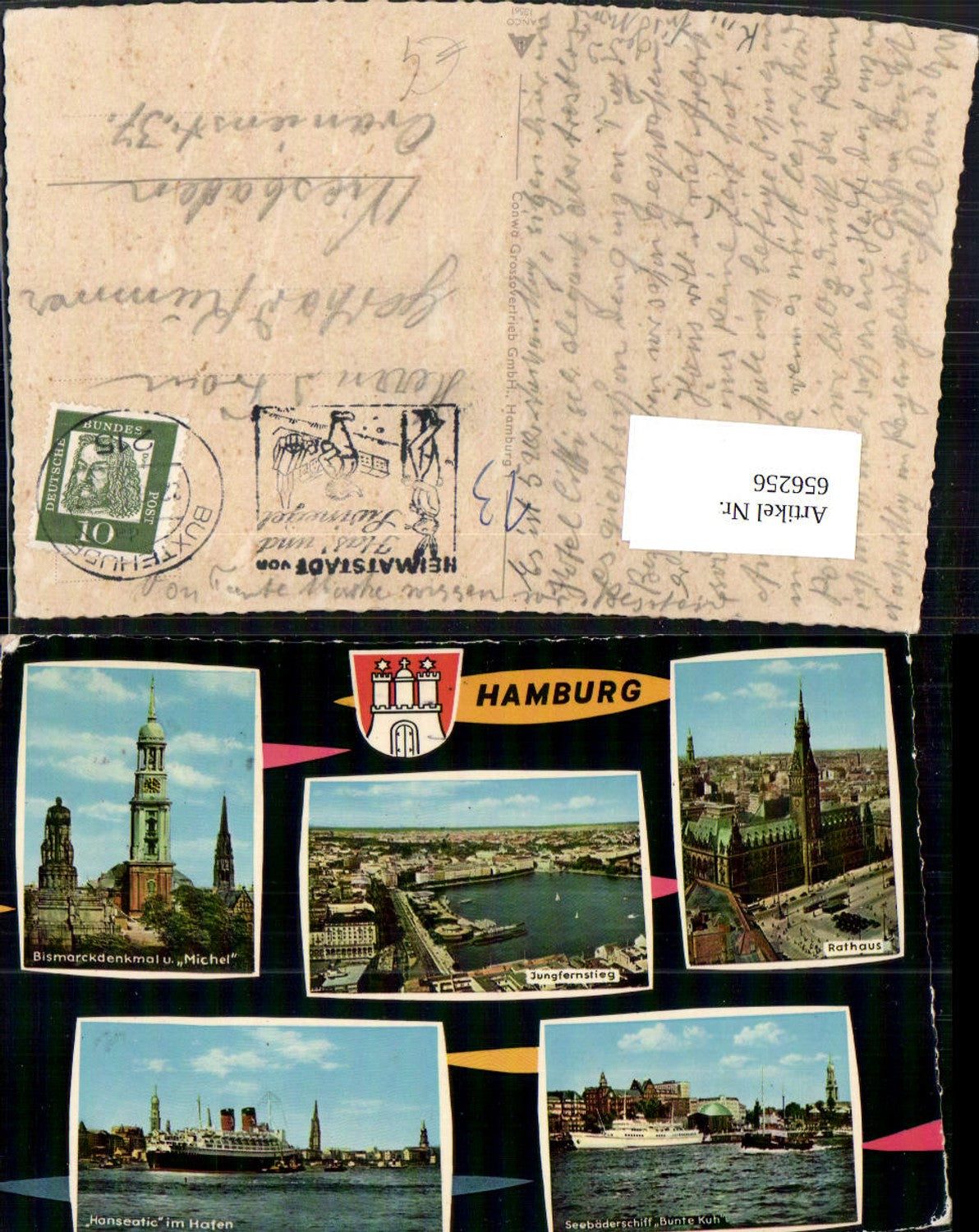 656256,Mehrbild Ak Hamburg Bismarckdenkmal u. Michel Rathaus Hanseatic im Hafen Schiff