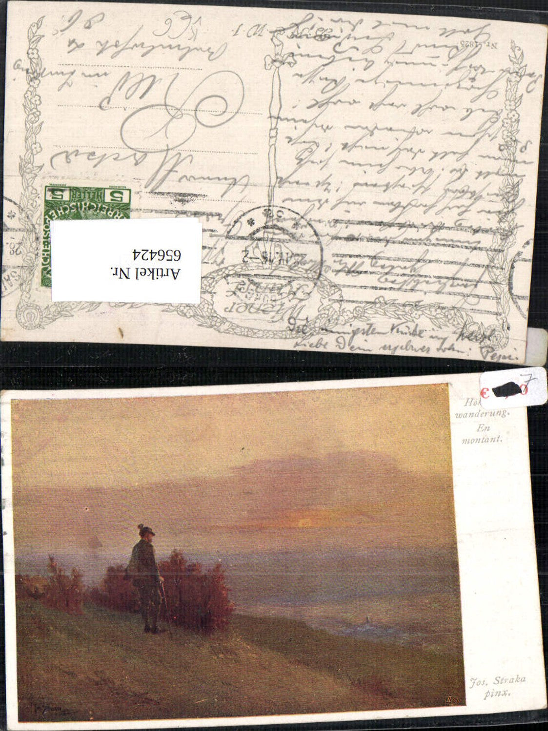 656424,Künstler Ak Josef Straka Höhenwanderung En montant Wanderer pub B.K.W.I. 1825
