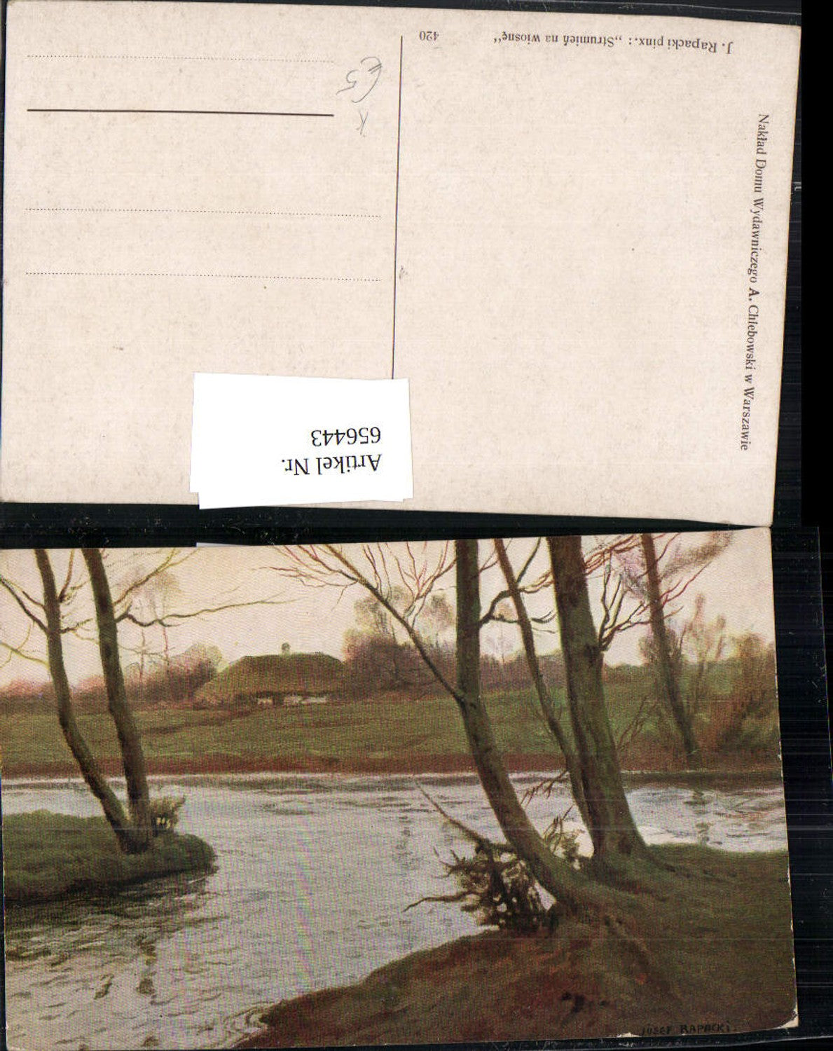 656443,Künstler Ak J. Rapacki Strumien na wiosne Fluss Landschaft