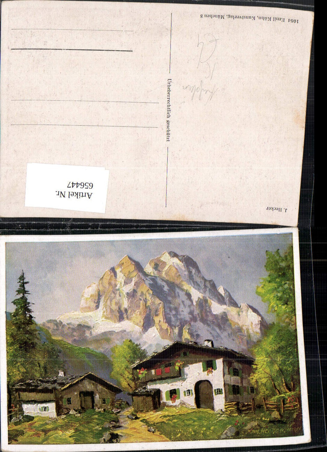 656447,Künstler Ak J. Hecker Kufstein Bauernhaus Bergkulisse
