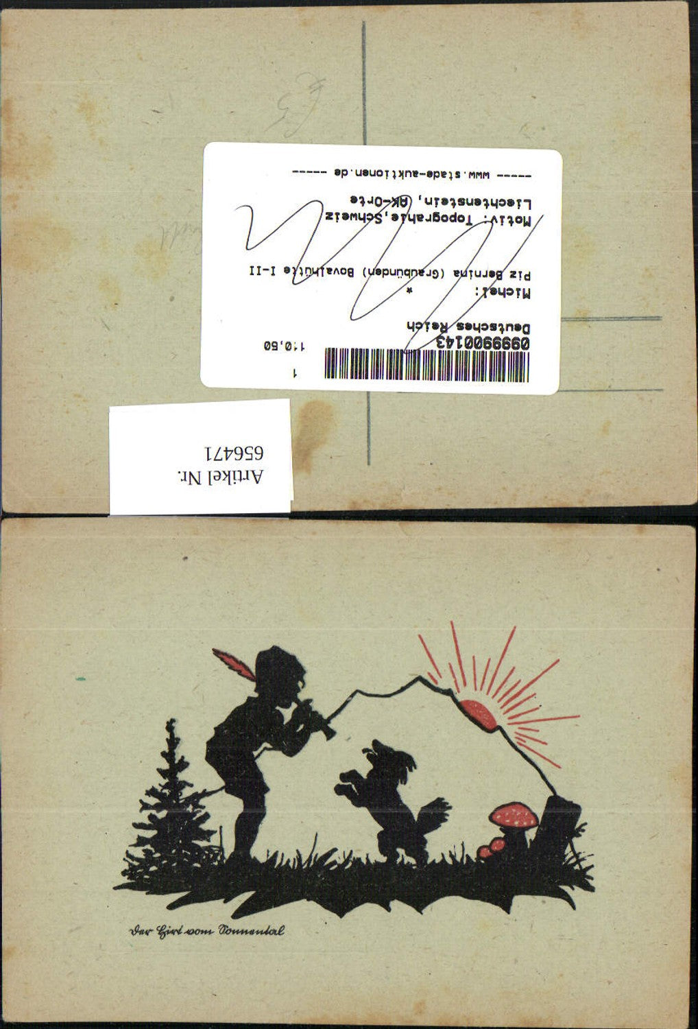 656471,Künstler Ak Scherenschnitt Silhouette Der Hirt vom Nonnental Hund Flöte