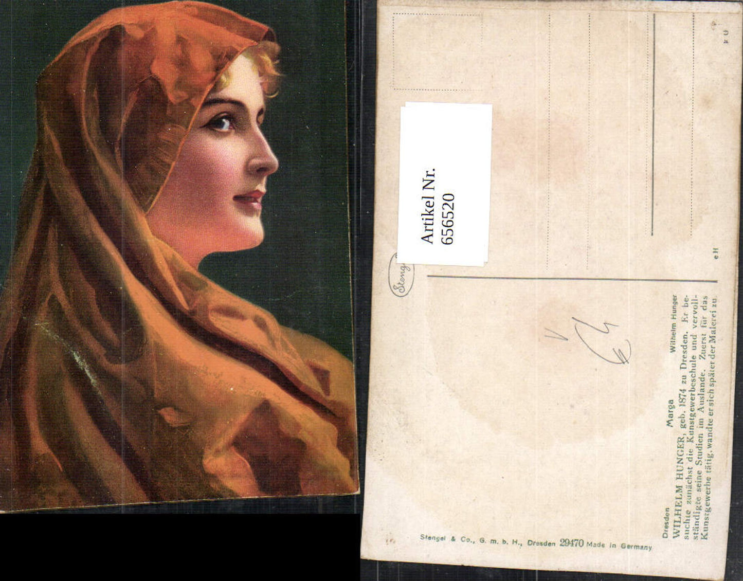 656520,Künstler Ak Wilhelm Hunger Marga Frau Portrait pub Stengel Co 29470