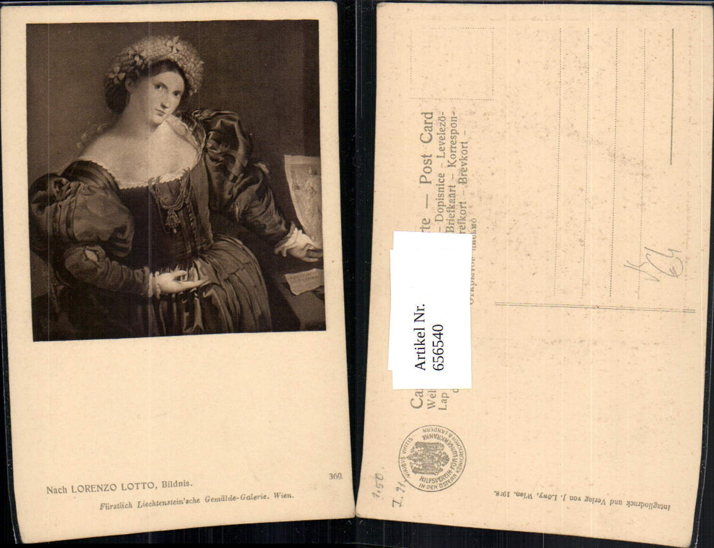 656540,Künstler Ak Nach Lorenzo Lotto Bildnis Frau pub J. Löwy 369
