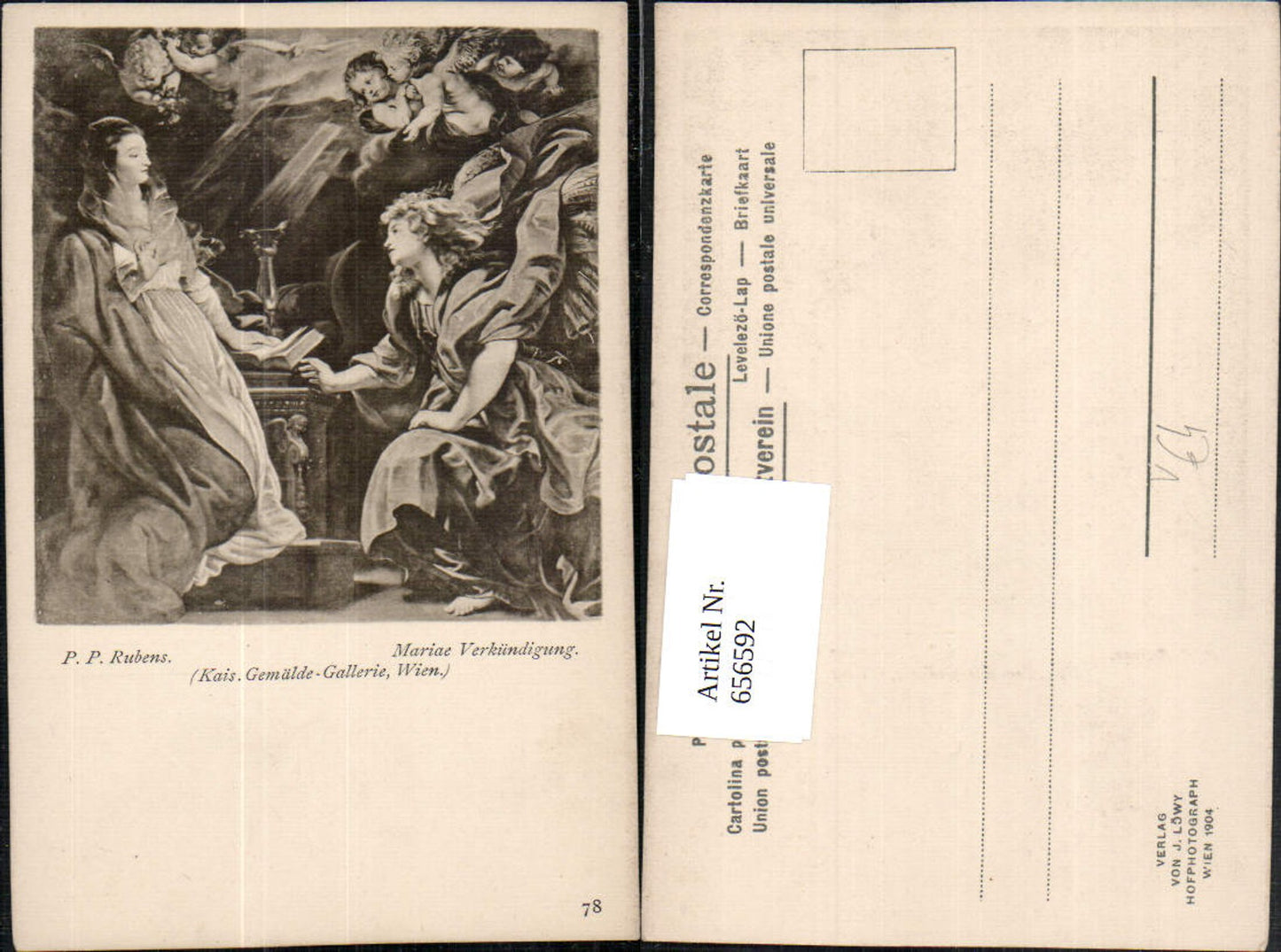 656592,Künstler Ak Peter Paul Rubens Mariae Verkündigung Engel pub J. Löwy 78