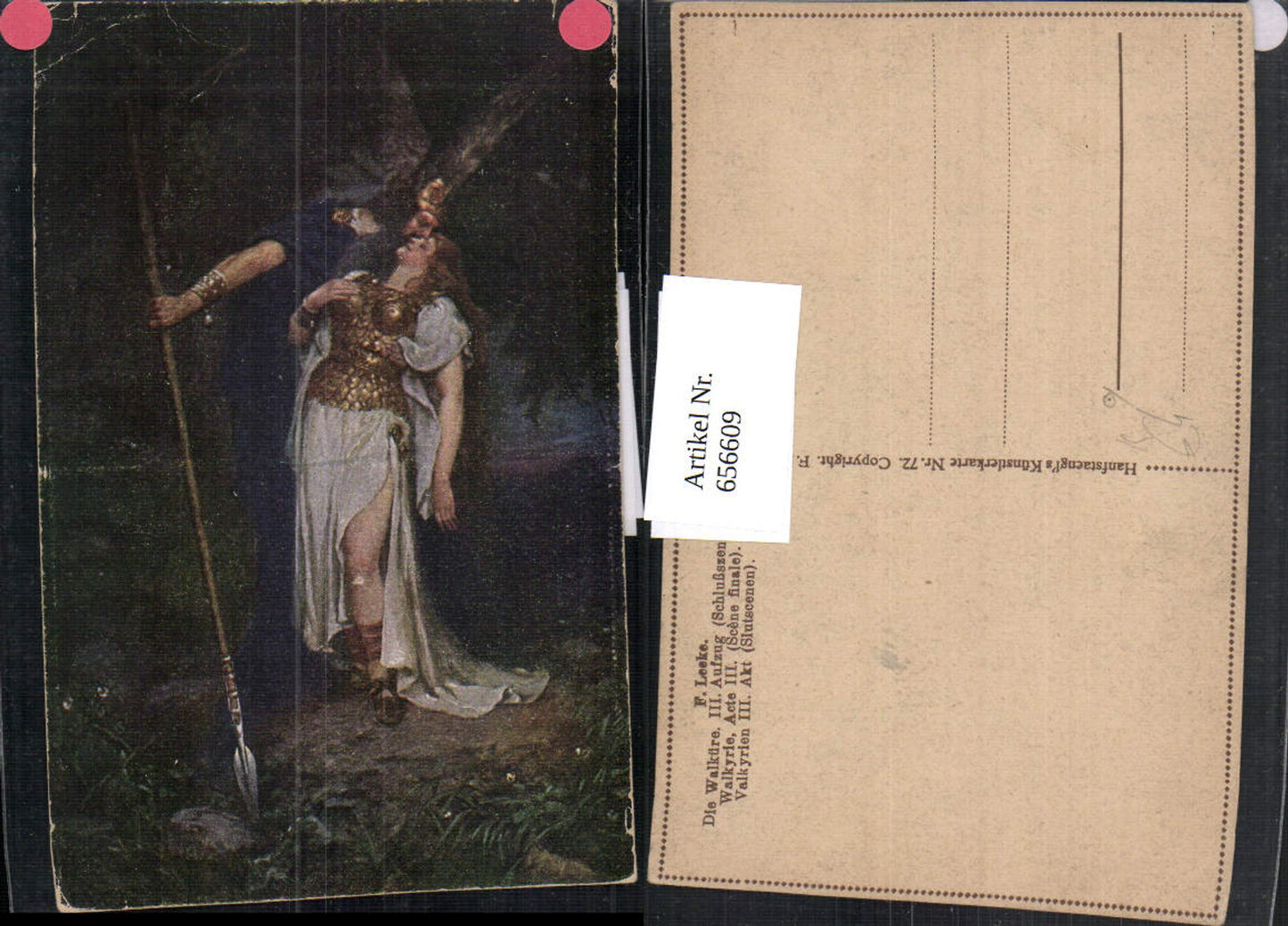656609,Künstler Ak F. Leeke Die Walküre III Aufzug Schlußszene Richard Wagner