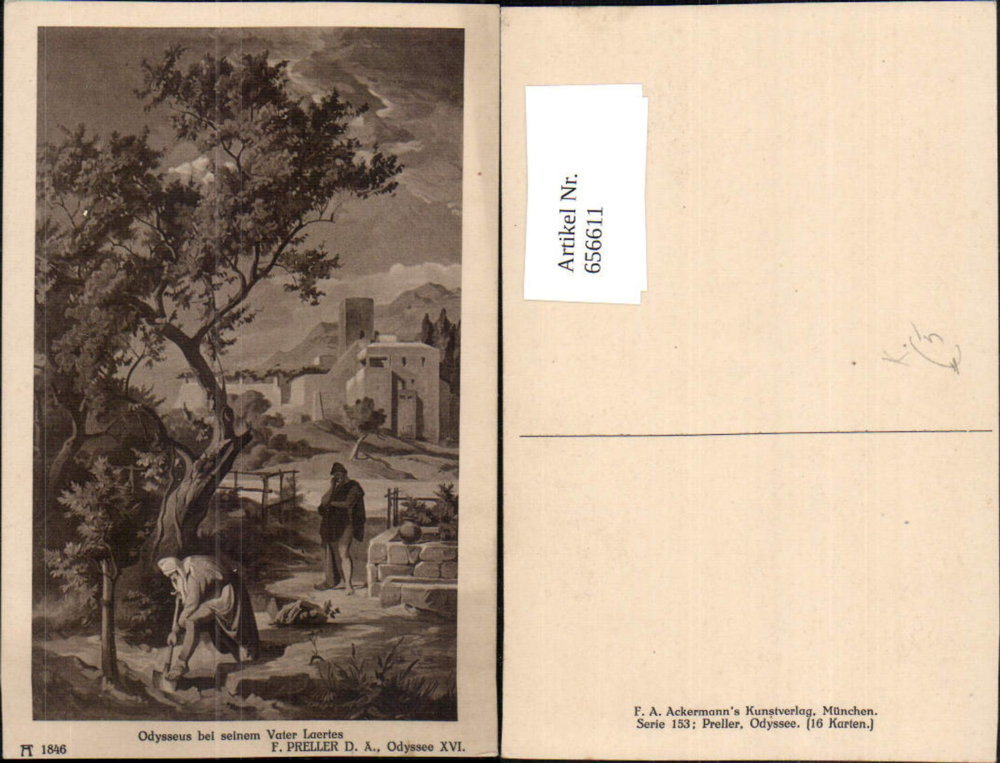 656611,Künstler Ak F. Preller d. Ältere Odysseus b. seinem Vater Laertes