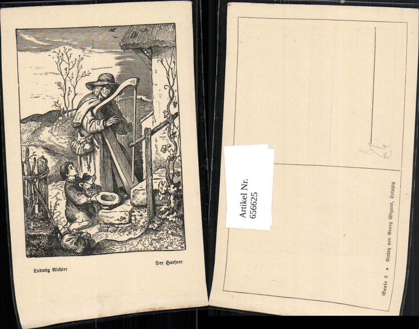 656625, Artist Ludwig Richter The Harper Harp