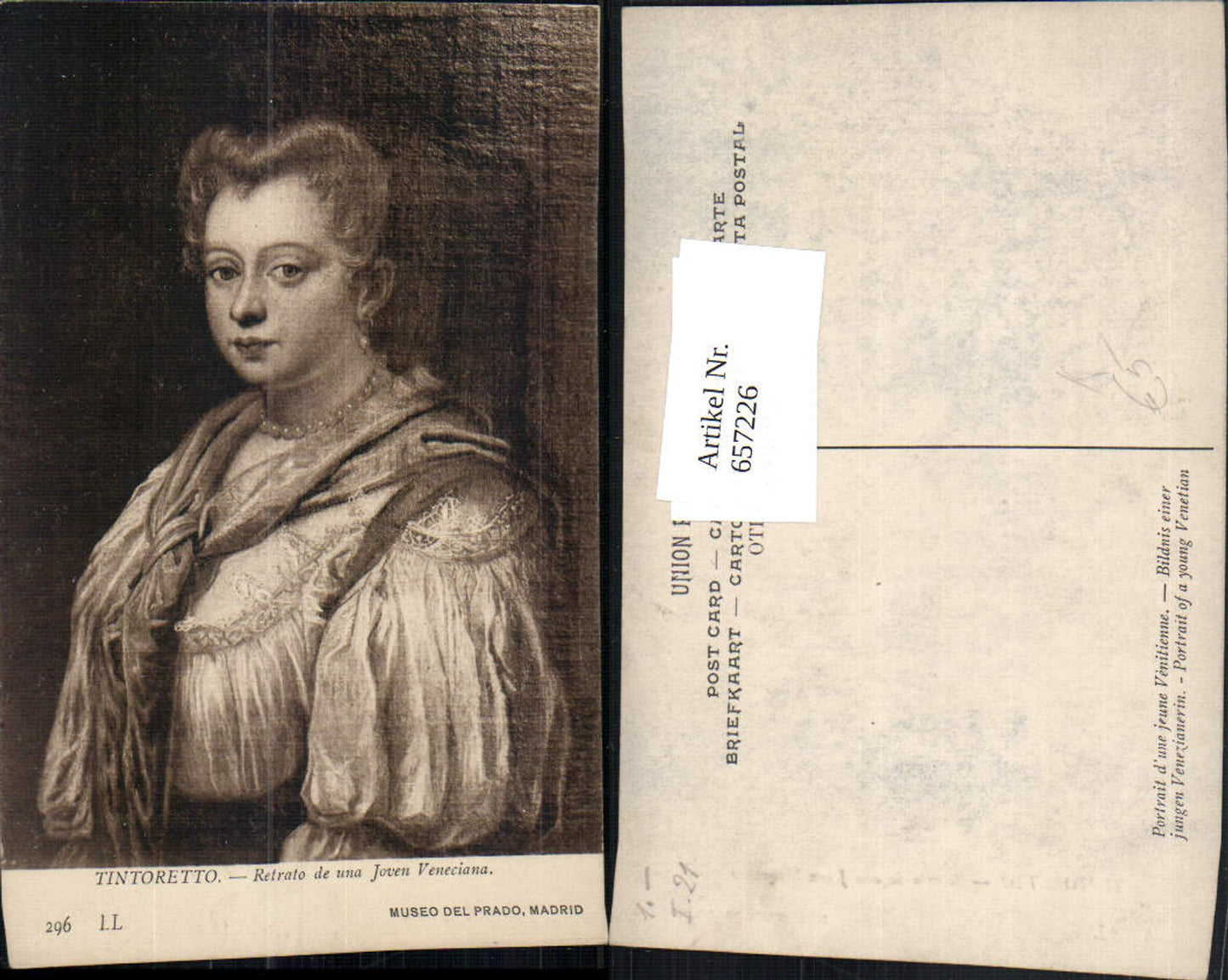 657226,Künstler Ak Tintoretto Retrato d una Joven Veneciana Frau Portrait