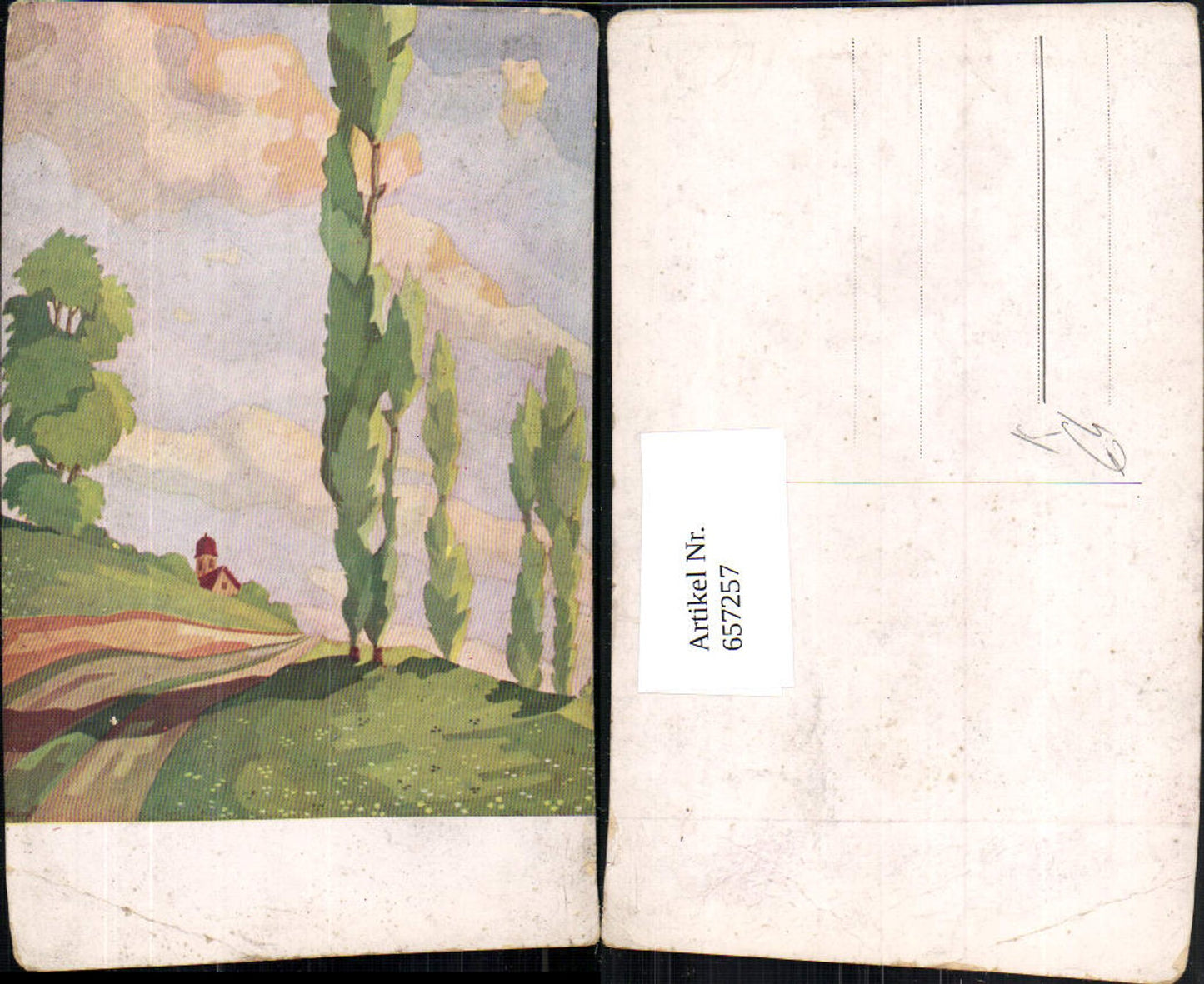657257, Artist Ak Tree Path Landscape with Church