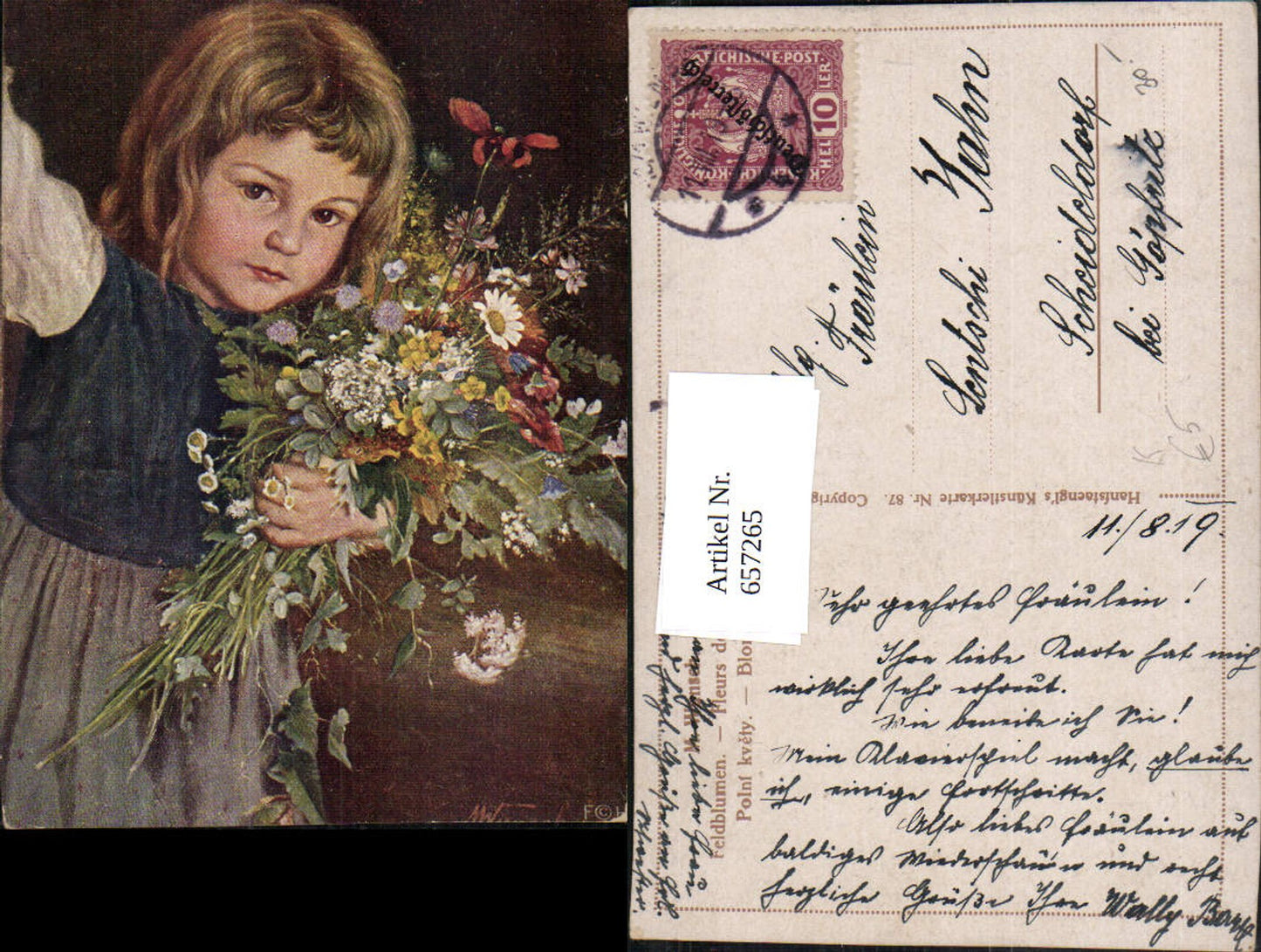 657265,Künstler Ak M. Wunsch Feldblumen Mädchen Blumen