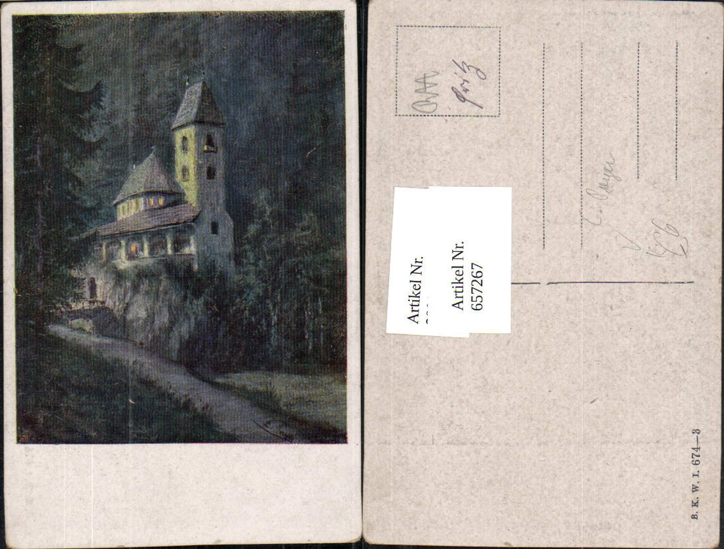 657267,Künstler AK Ernst Payer Schloss Burg Villa bei Nacht pub B.K.W.I. 674-3