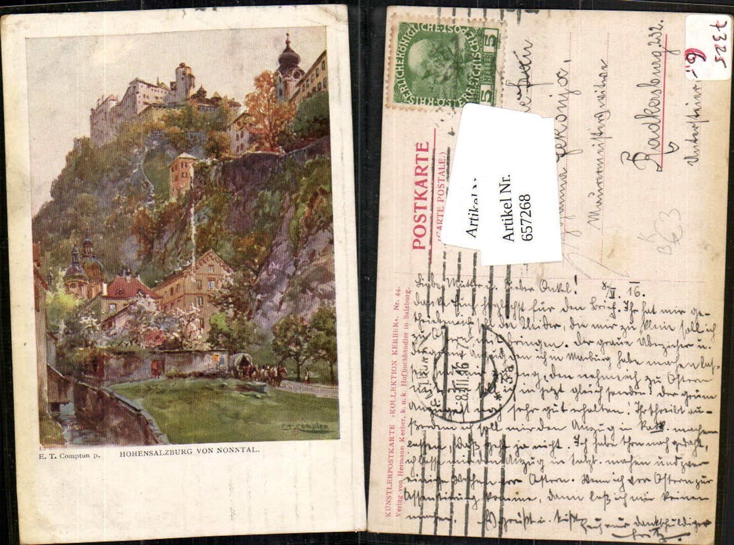 657268,Künstler AK E.T. Compton Hohensalzburg Salzburg Nonntal Kutsche pub Kerber 44