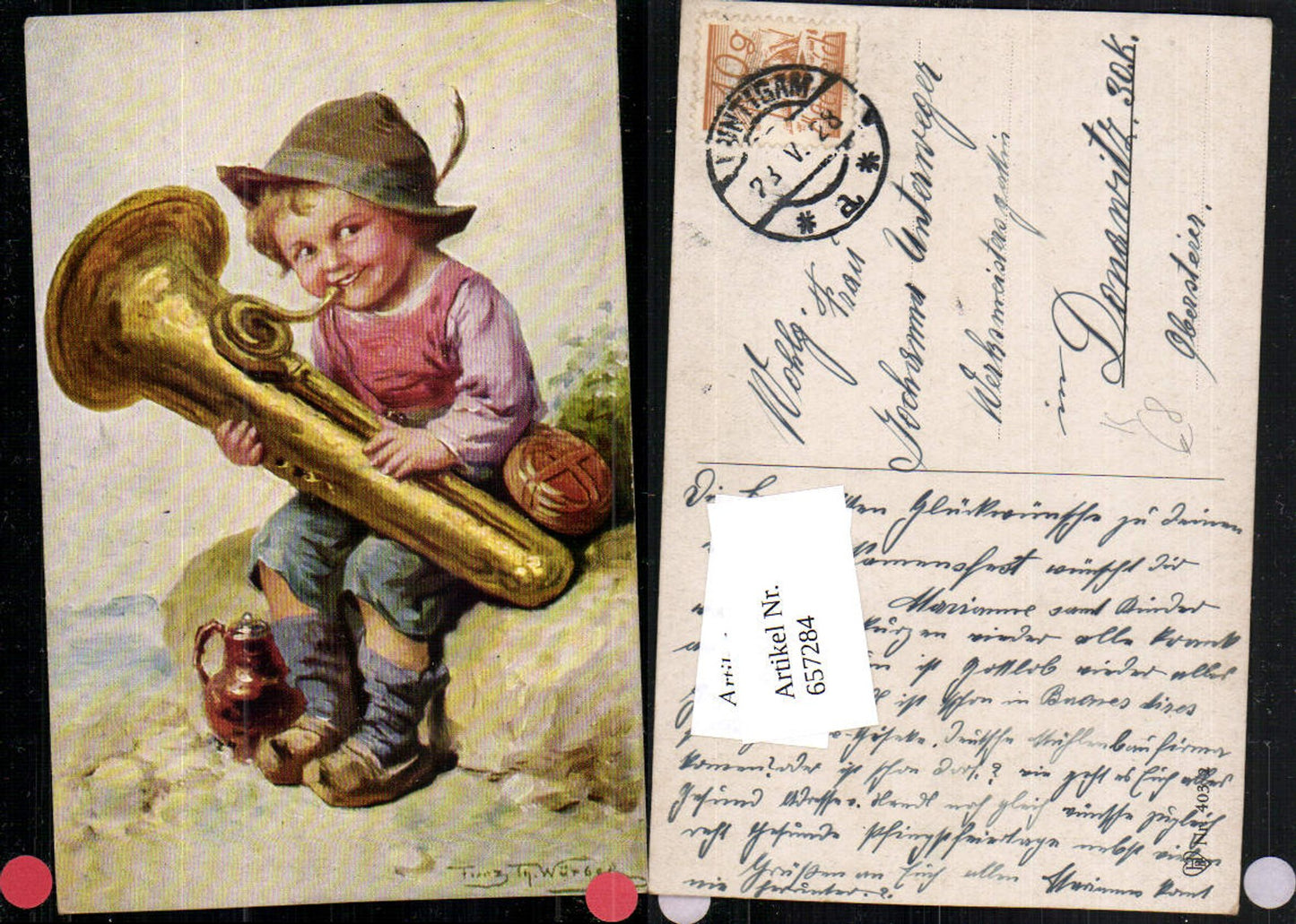 Künstler AK Franz Th. Würbel Junge Trompete Stp. Puntigam n. Donawitz Leoben