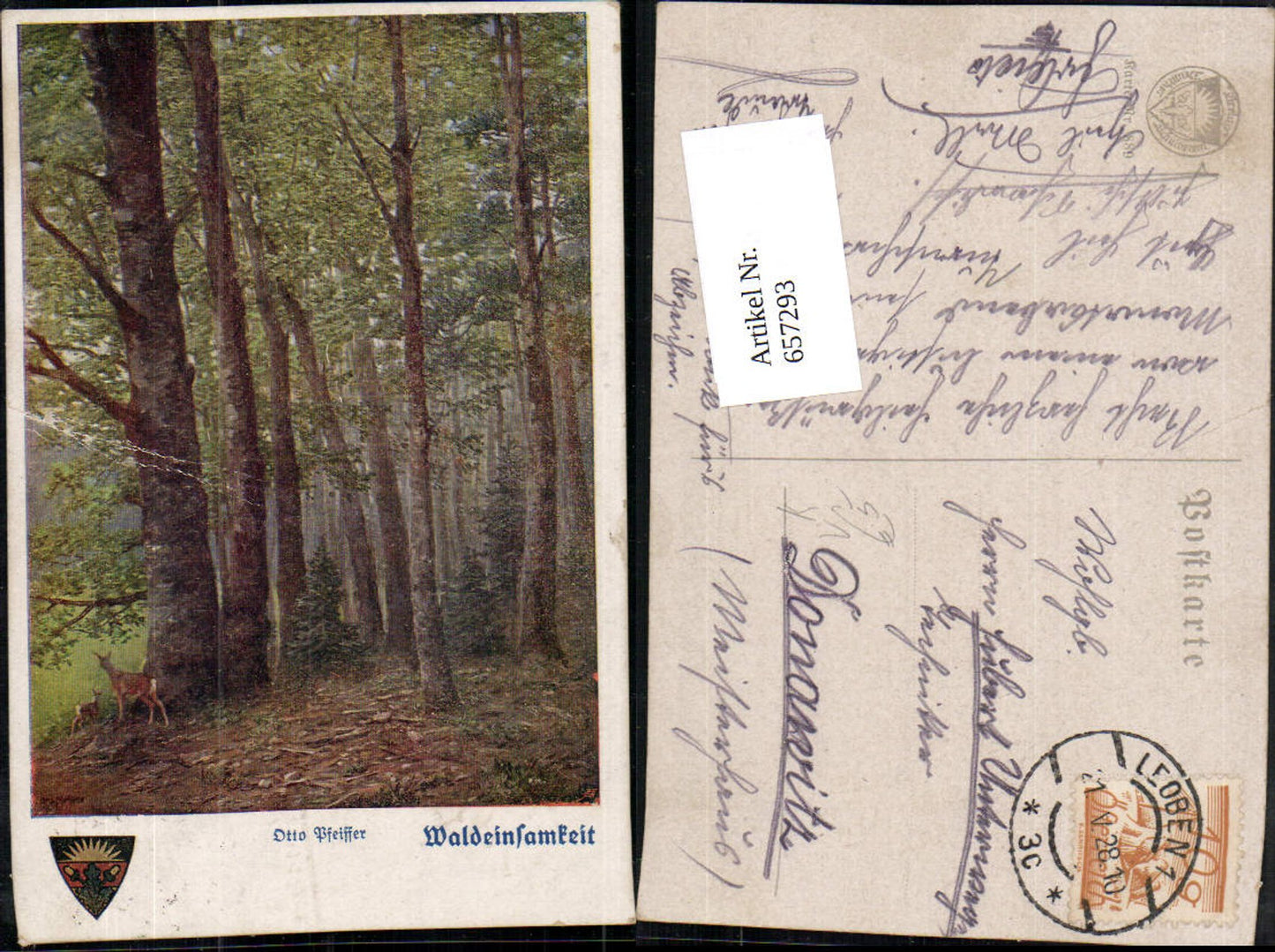 657293,Künstler AK Otto Pfeiffer Jagd Wald Wild Rehe pub Dt. Schulverein 889
