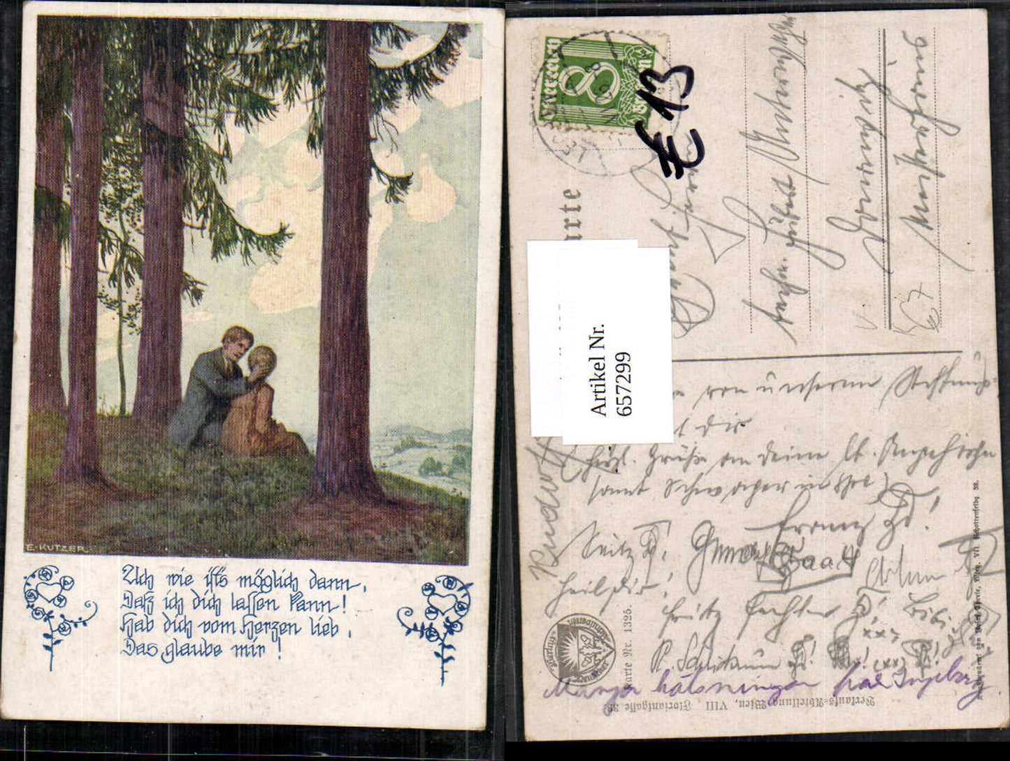 657299,Künstler AK Ernst Kutzer Liebespaar Paar pub Dt. Schulverein 1325