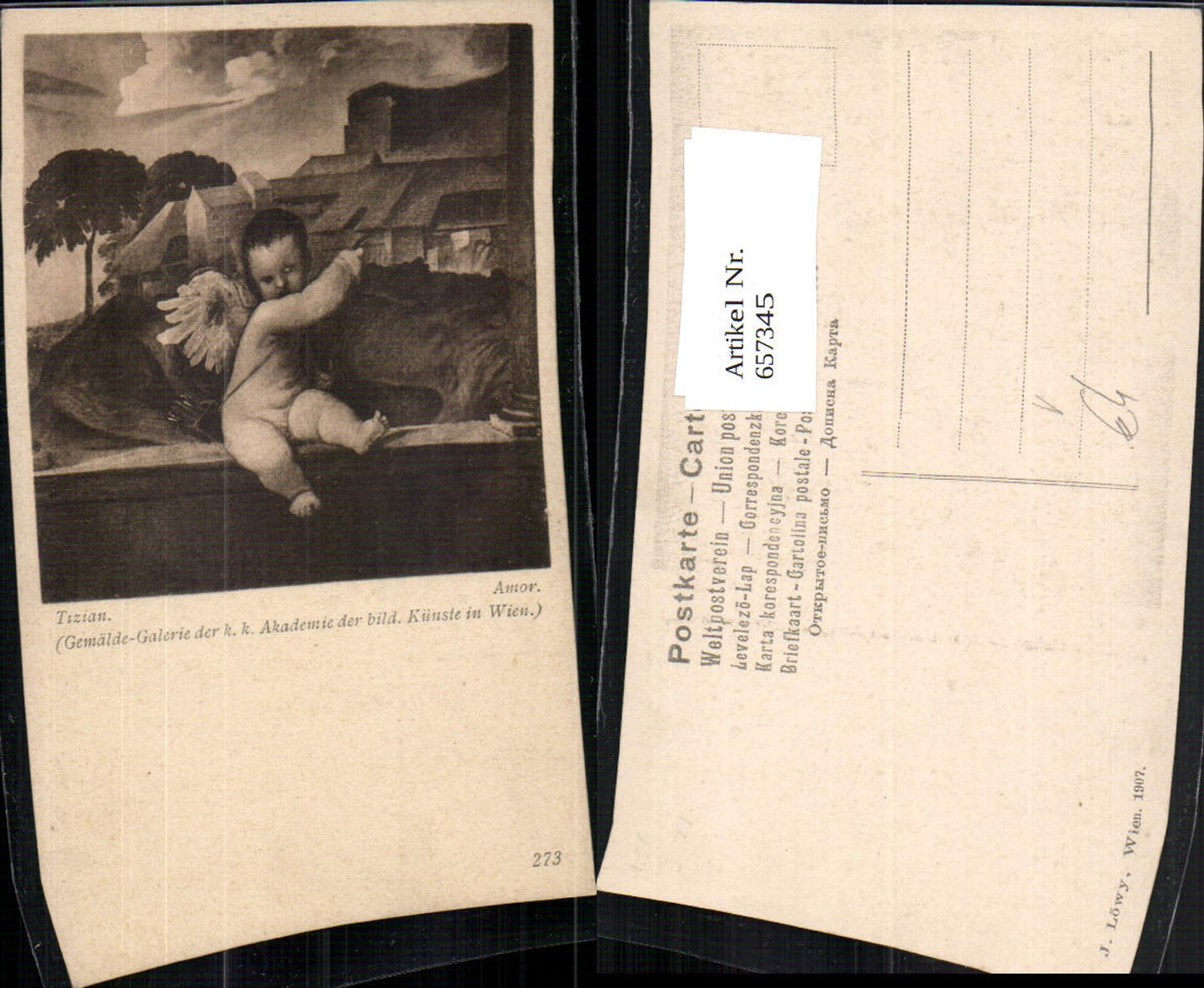 657345,Künstler AK Tizian Amor Engel pub J. Löwy 273