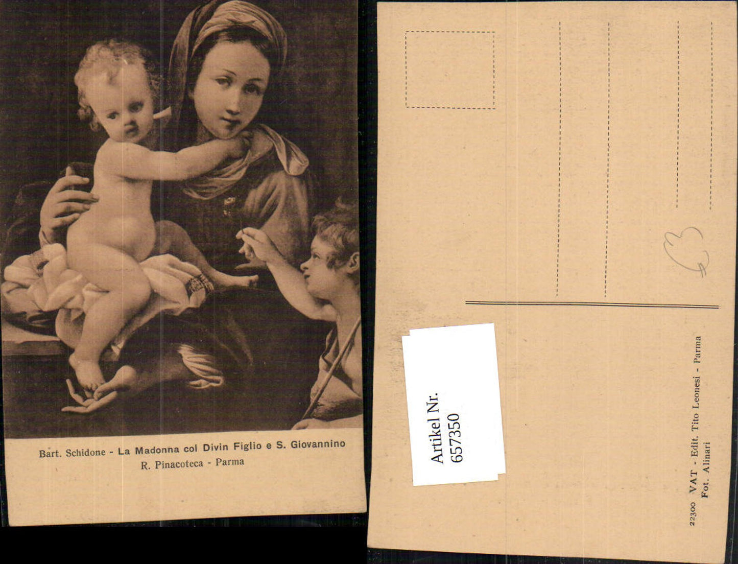 657350,Künstler AK Bart. Schidone La Madonna col Divin Figlio e S. Giovannino