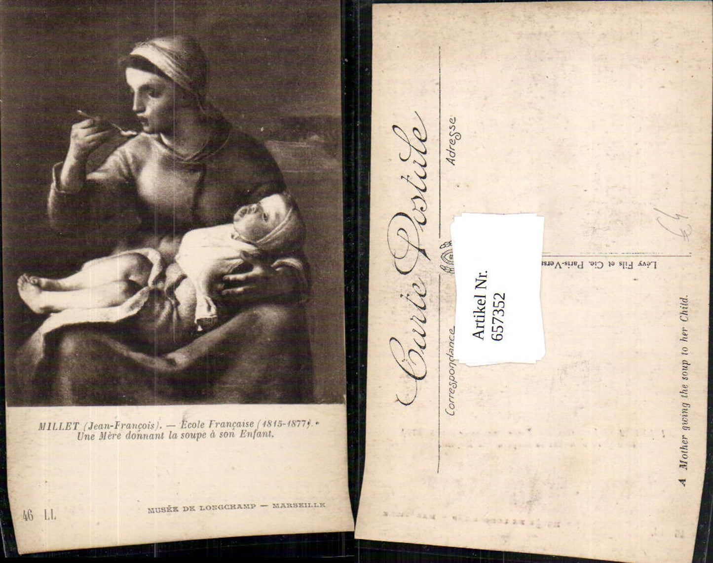 657352,Künstler AK Jean Francois Millet Une Mere donnant la soupe a son Enfant