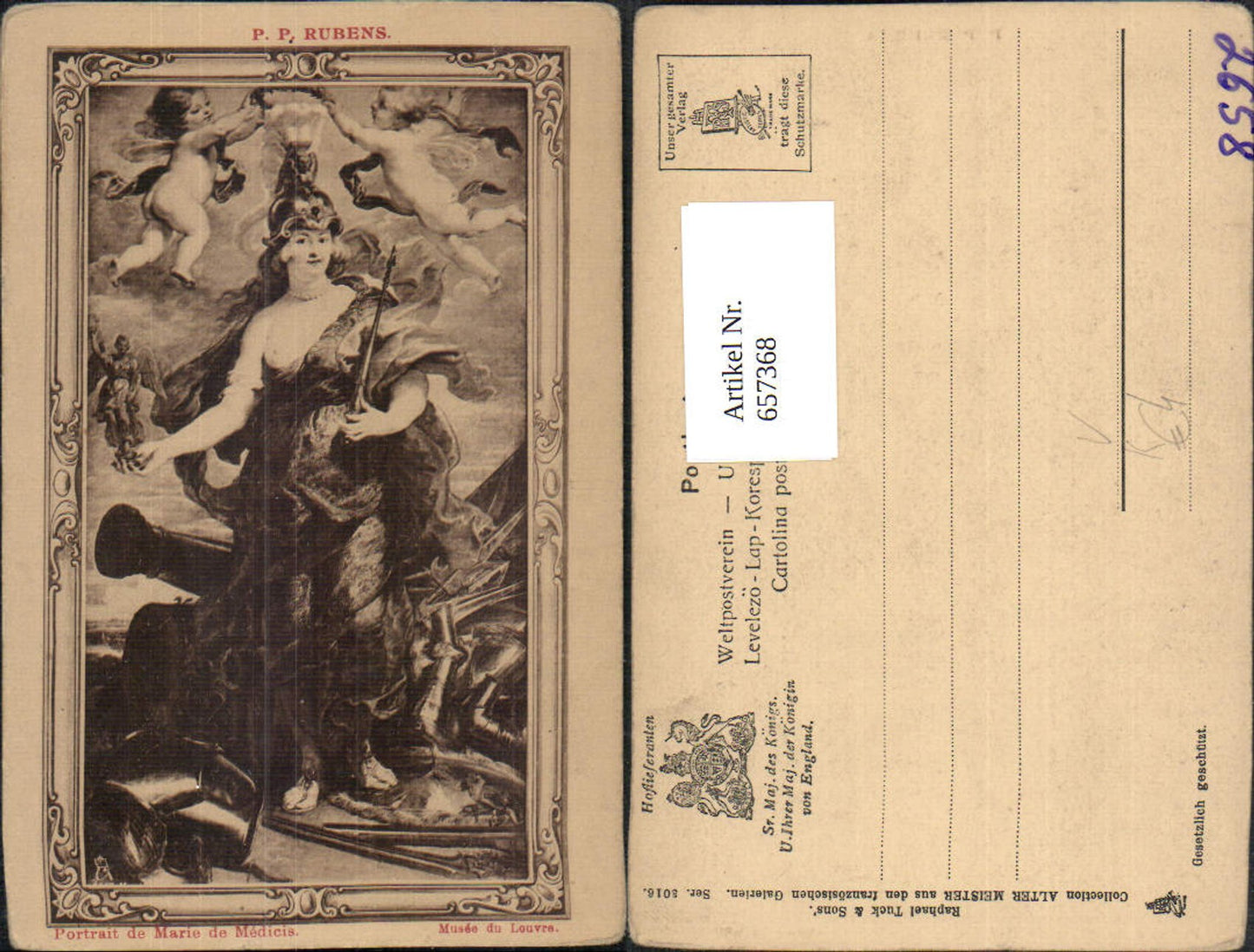 657368,Künstler AK P. P. Rubens Portrait de Marie de Medicis pub Raphael Tuck Sons 3016