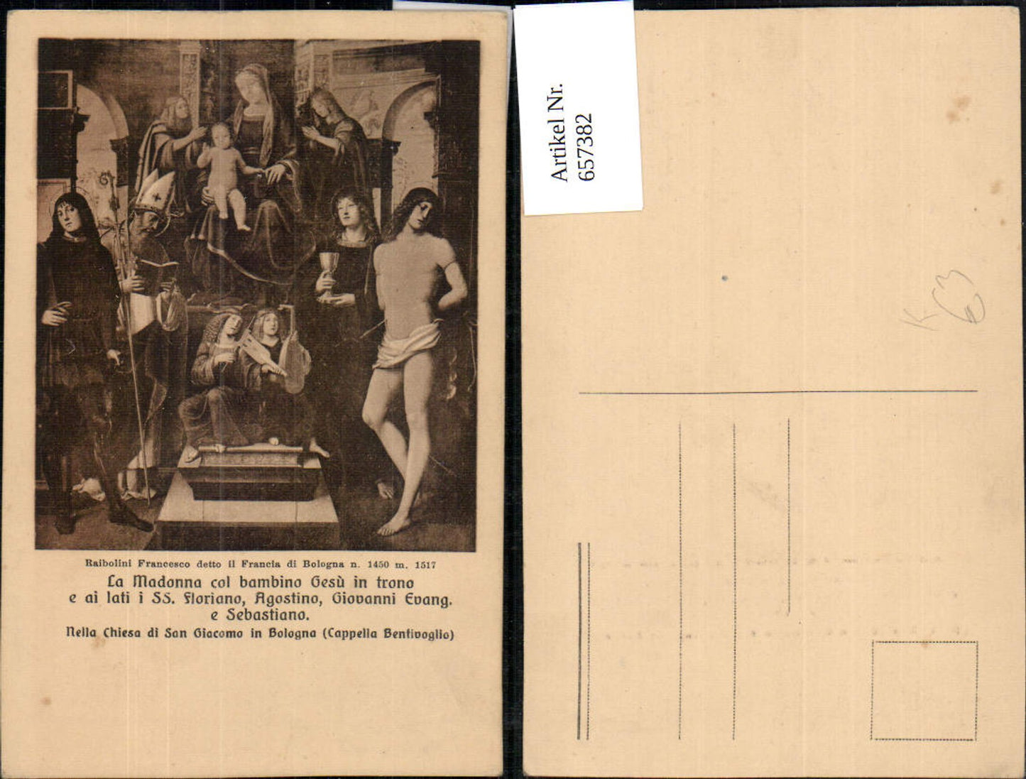 657382,Künstler AK Raibolini Francesco La Madonna col bambino Gesu in trono