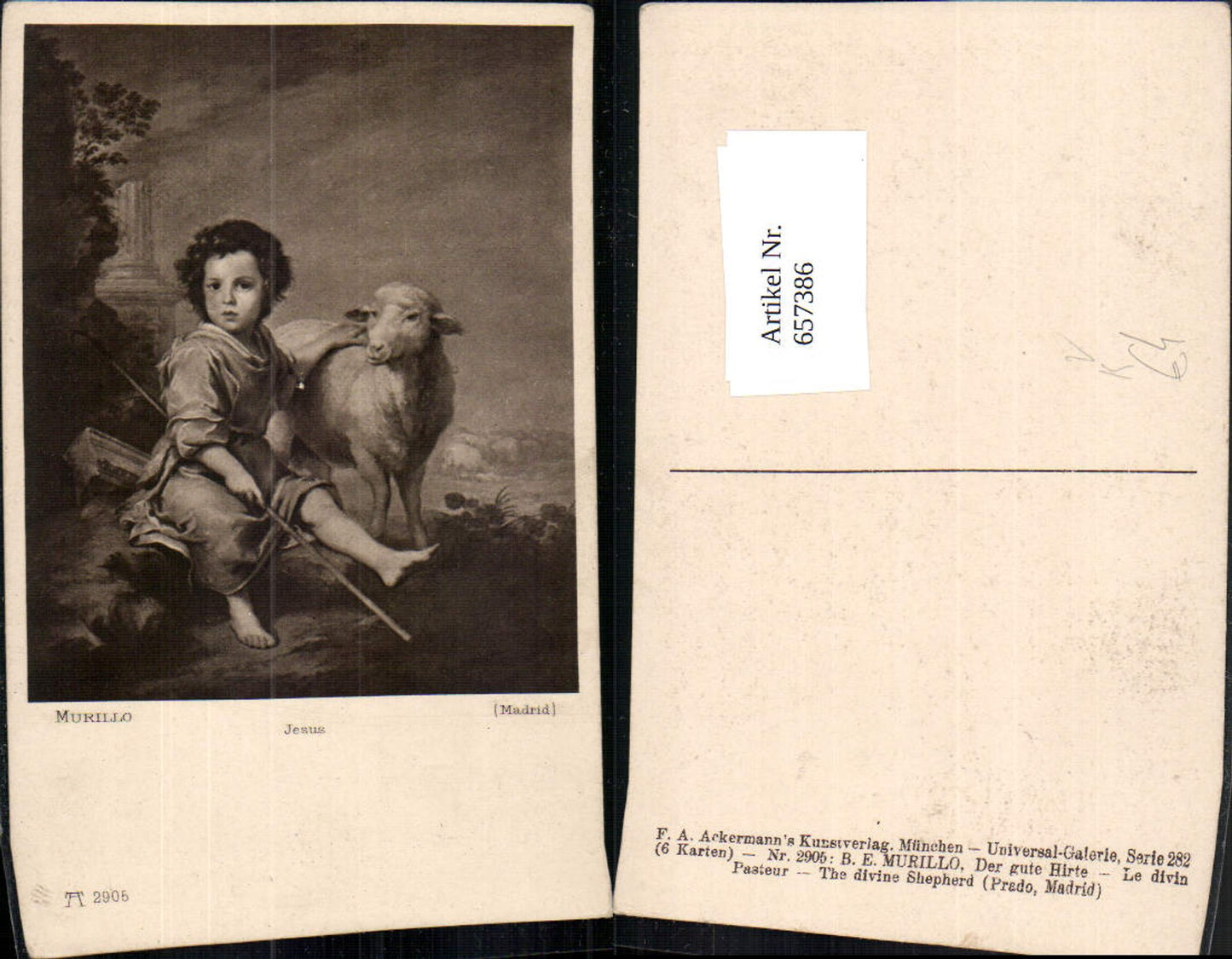 657386,Künstler AK Murillo Jesus Lamm pub F. A. Ackermann 282/2905