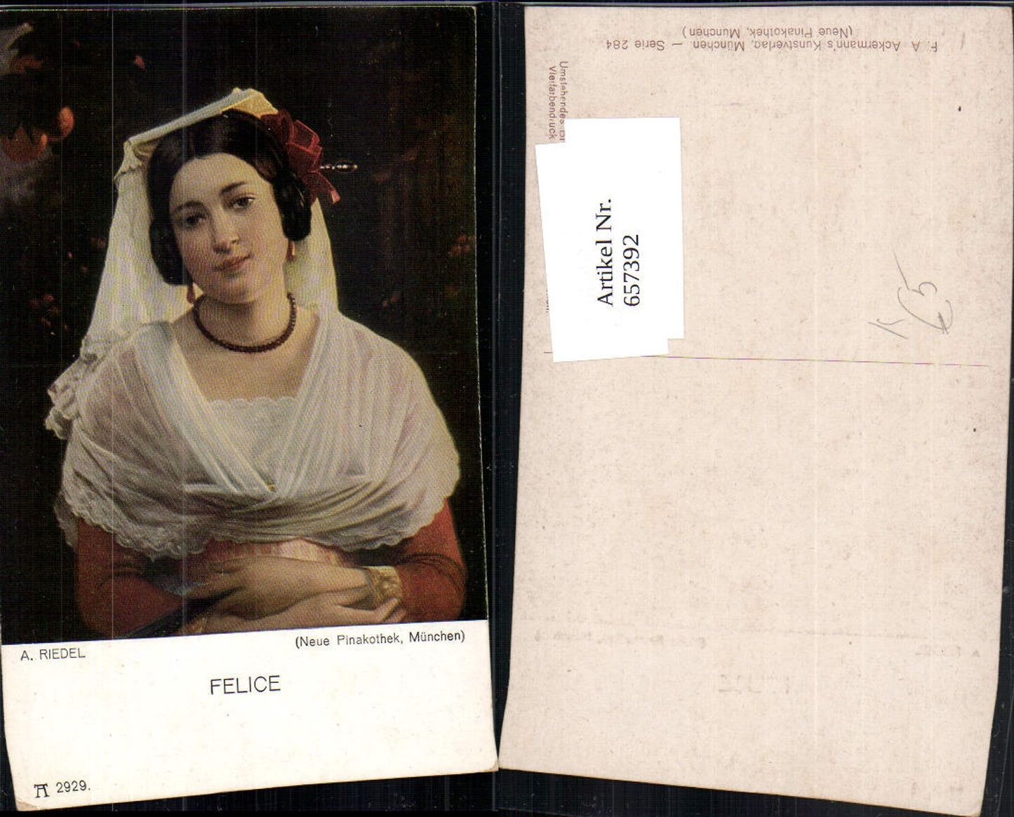 657392,Künstler AK A. Riedel Felice Frau Portrait pub F. A. Ackermann 2929