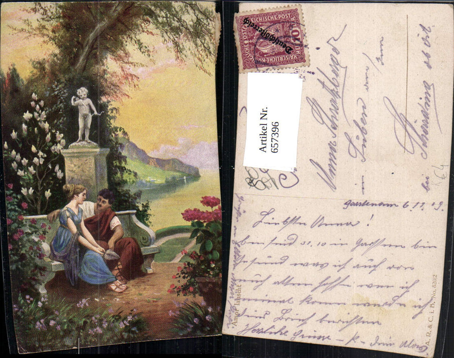 657396,Künstler AK Amor lauscht Paar Liebe
