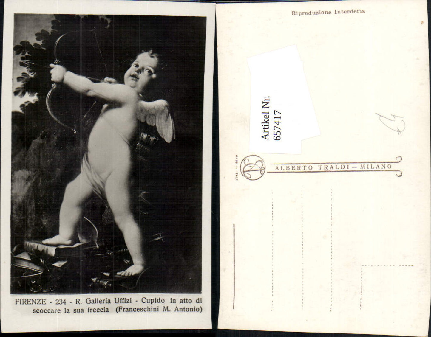 657417,Künstler AK Franceschini M. Antonio Cupido in atto di scoccare la sua freccia Engel