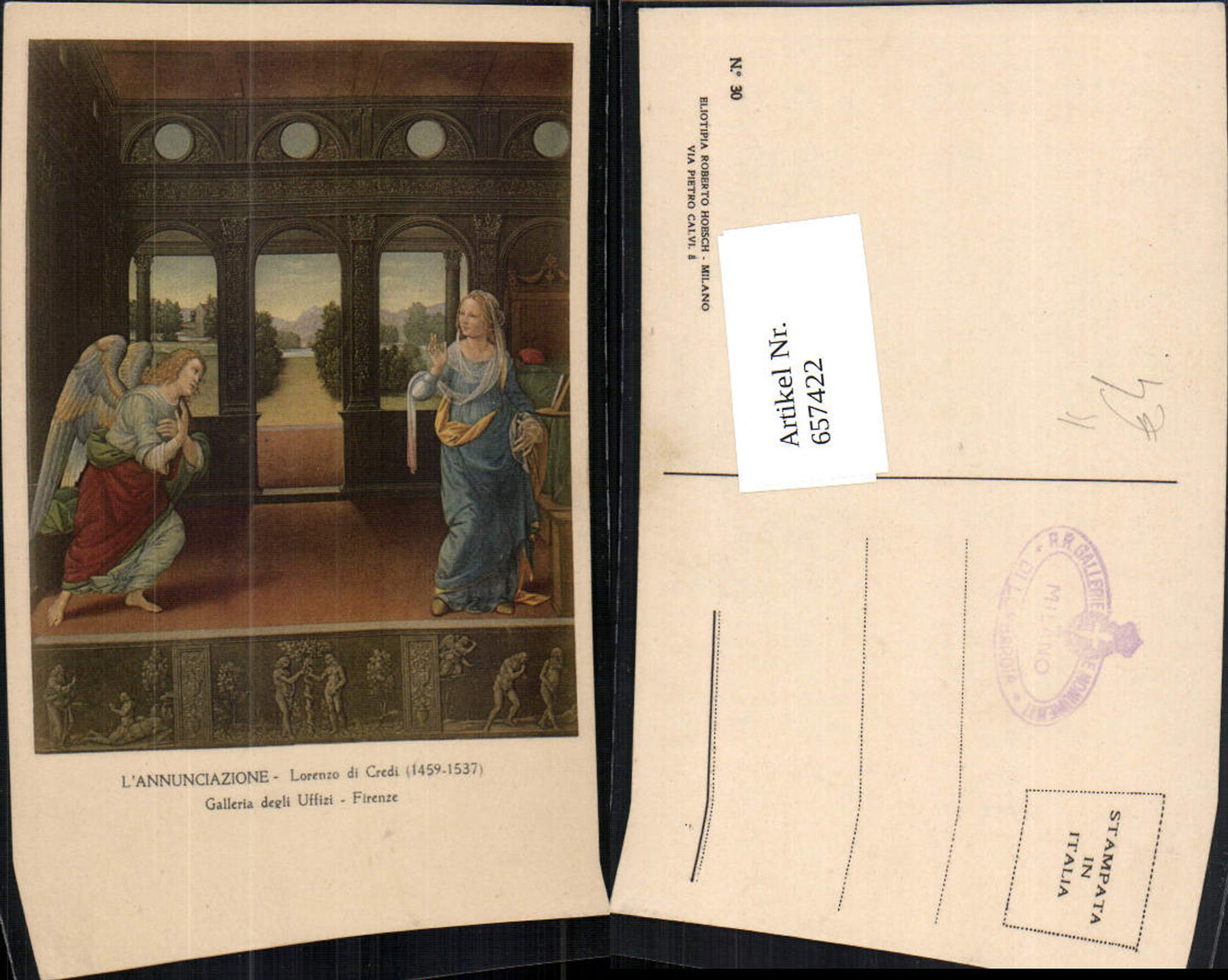 657422,Künstler AK Lorenzo di Credi L Annunciazione Engel